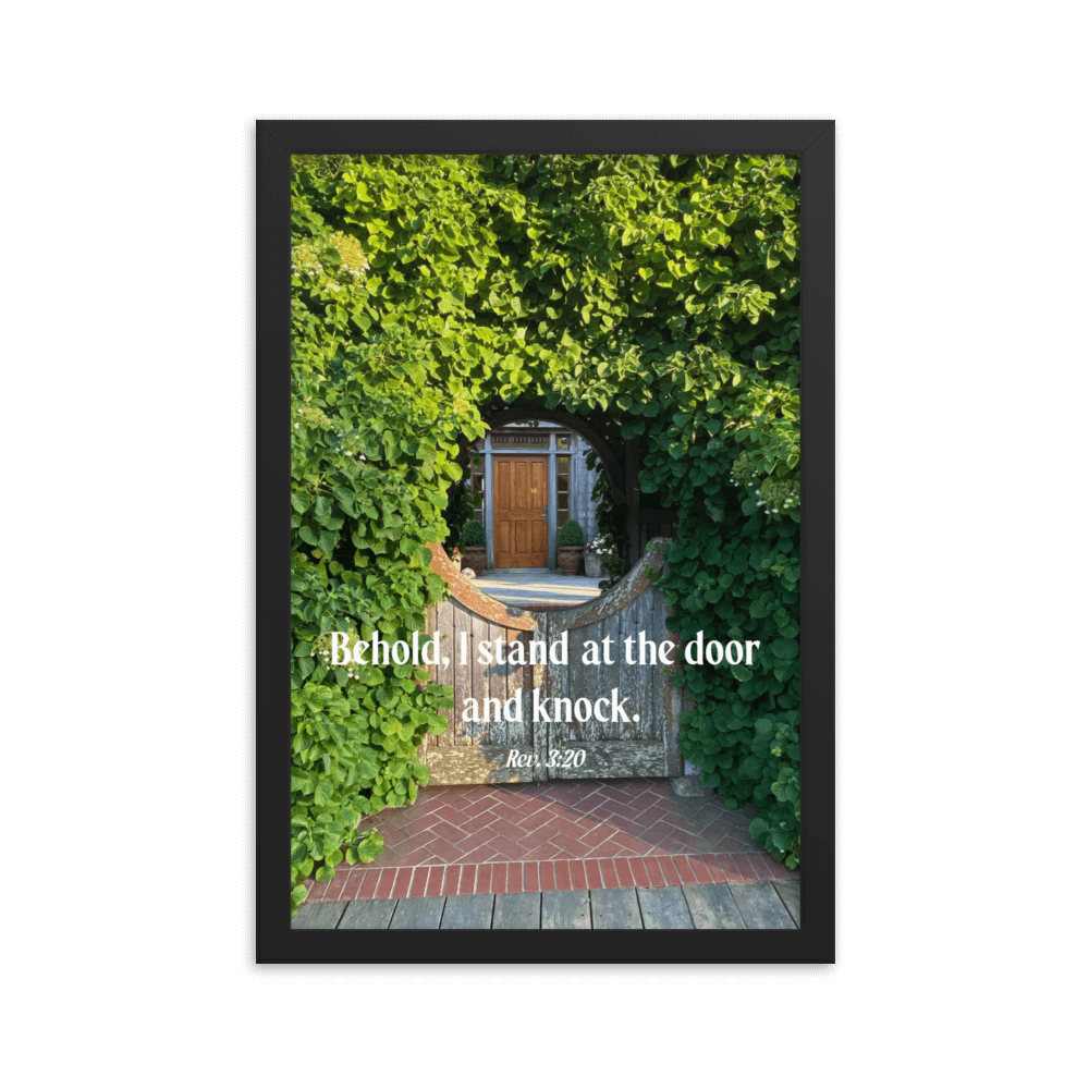 Revelation 3:20 Bible Verse, Garden Doorway Enhanced Matte Paper Framed Poster Wall Art Black 12″×18″