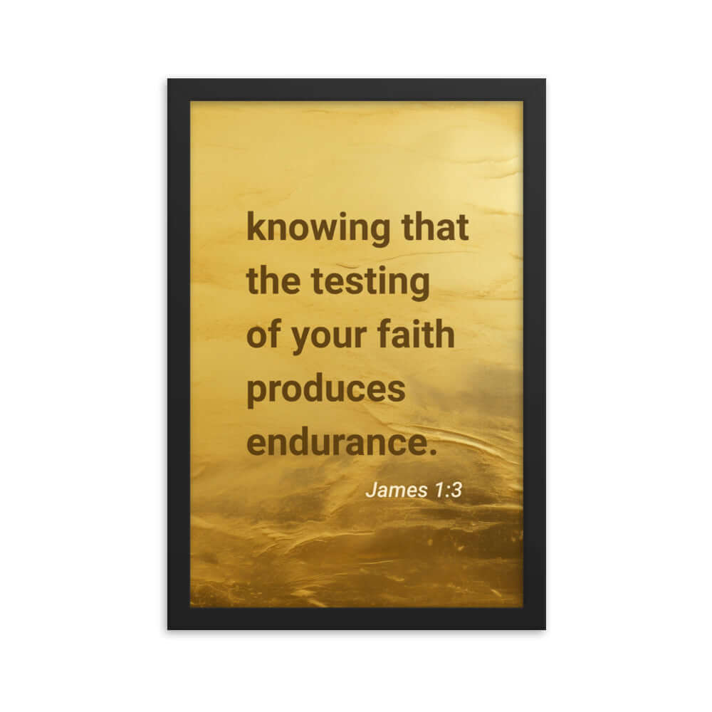 James 1:3 Bible Verse, testing of your faith Enhanced Matte Paper Framed Poster Wall Art Black 12″×18″