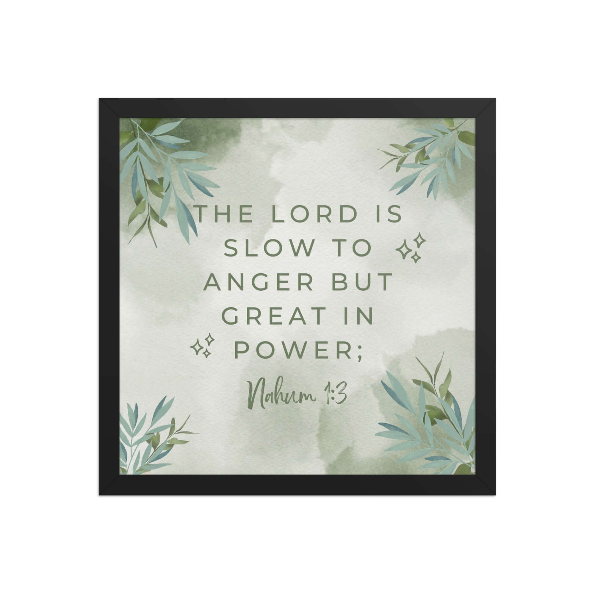 Nahum 1:3 Bible Verse, The Lord is slow Enhanced Matte Paper Framed Poster Wall Art Black 14″×14″