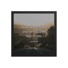James 4:8 Bible Verse, Cleanse your Enhanced Matte Paper Framed Poster Wall Art Black 14″×14″