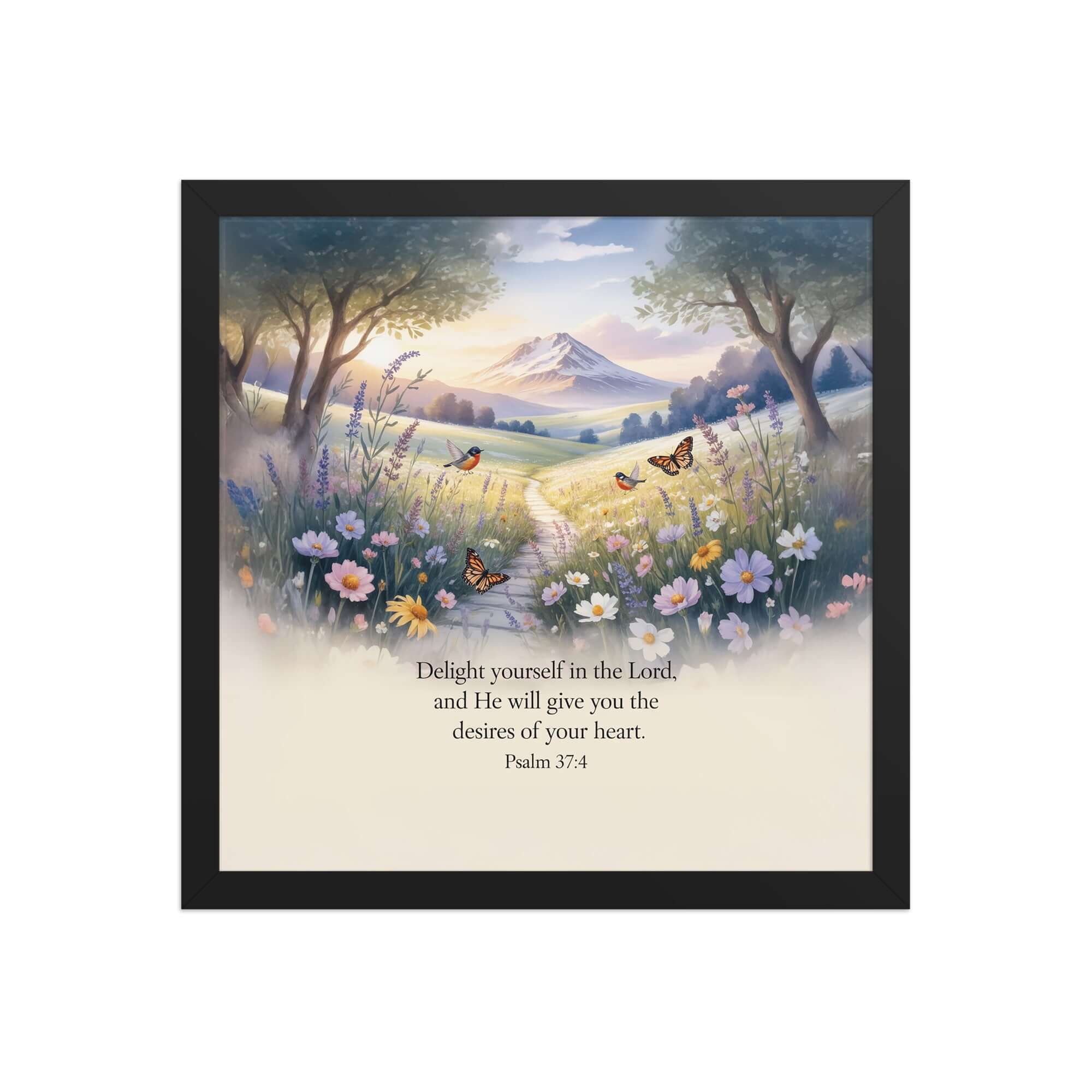 Psalm 37:4 Bible Verse, Delight Enhanced Matte Paper Framed Poster Black 14″×14″