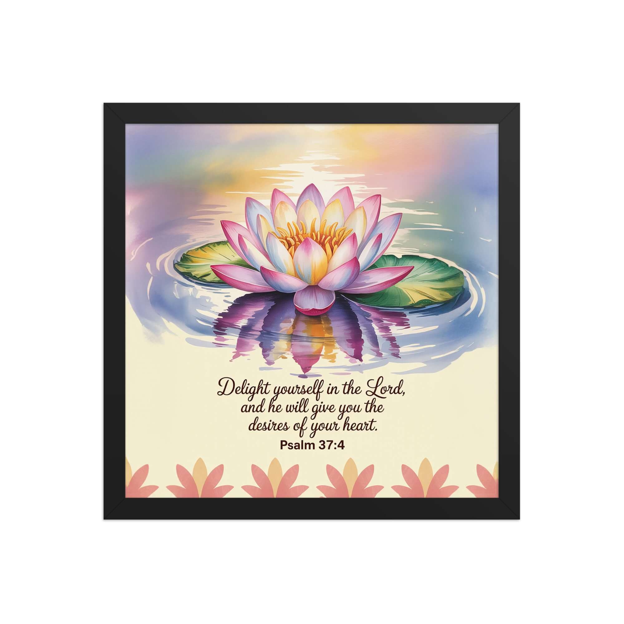 Psalm 37:4 Bible Verse, the Lord Enhanced Matte Paper Framed Poster Black 14″×14″