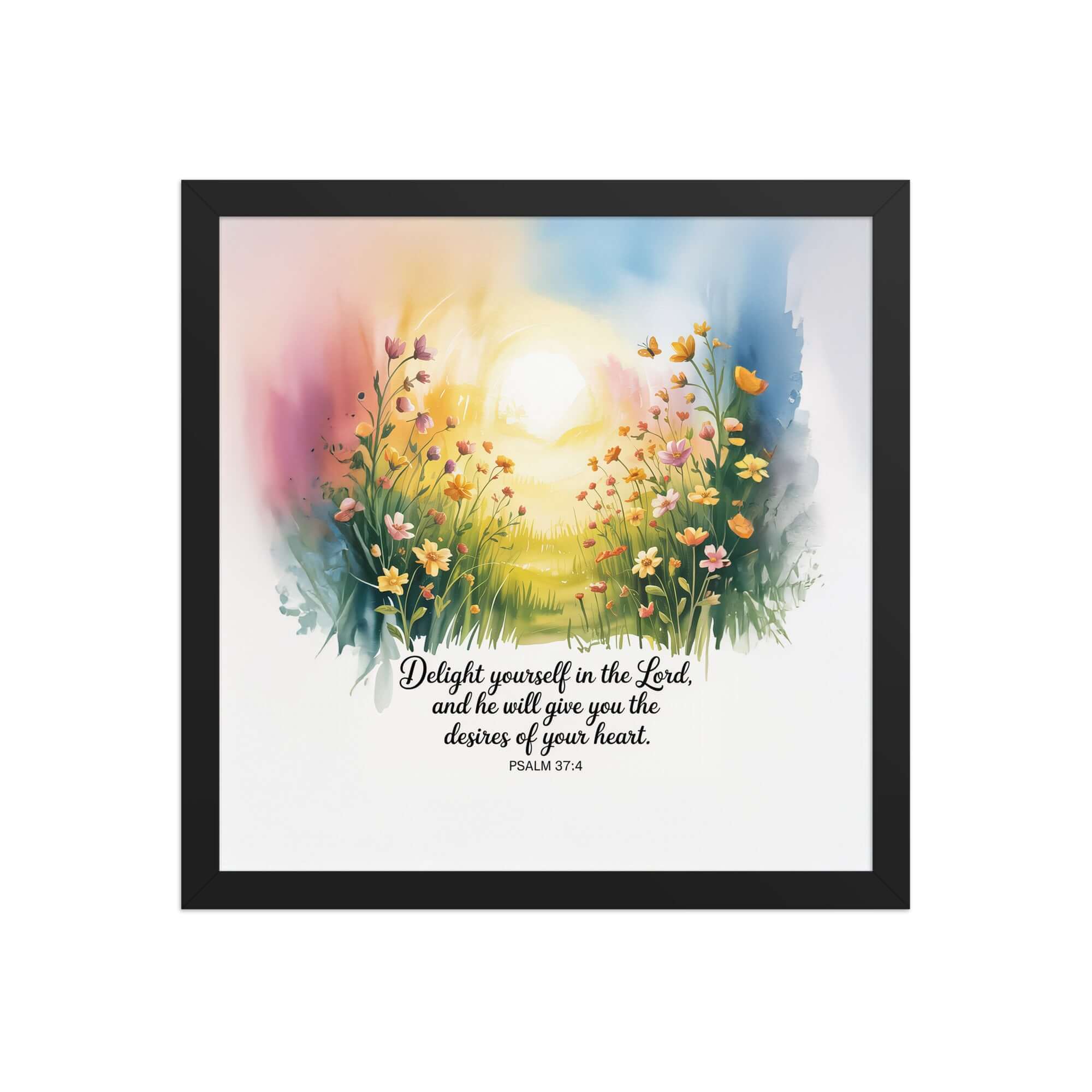 Psalm 37:4 Bible Verse, will give Enhanced Matte Paper Framed Poster Black 14″×14″