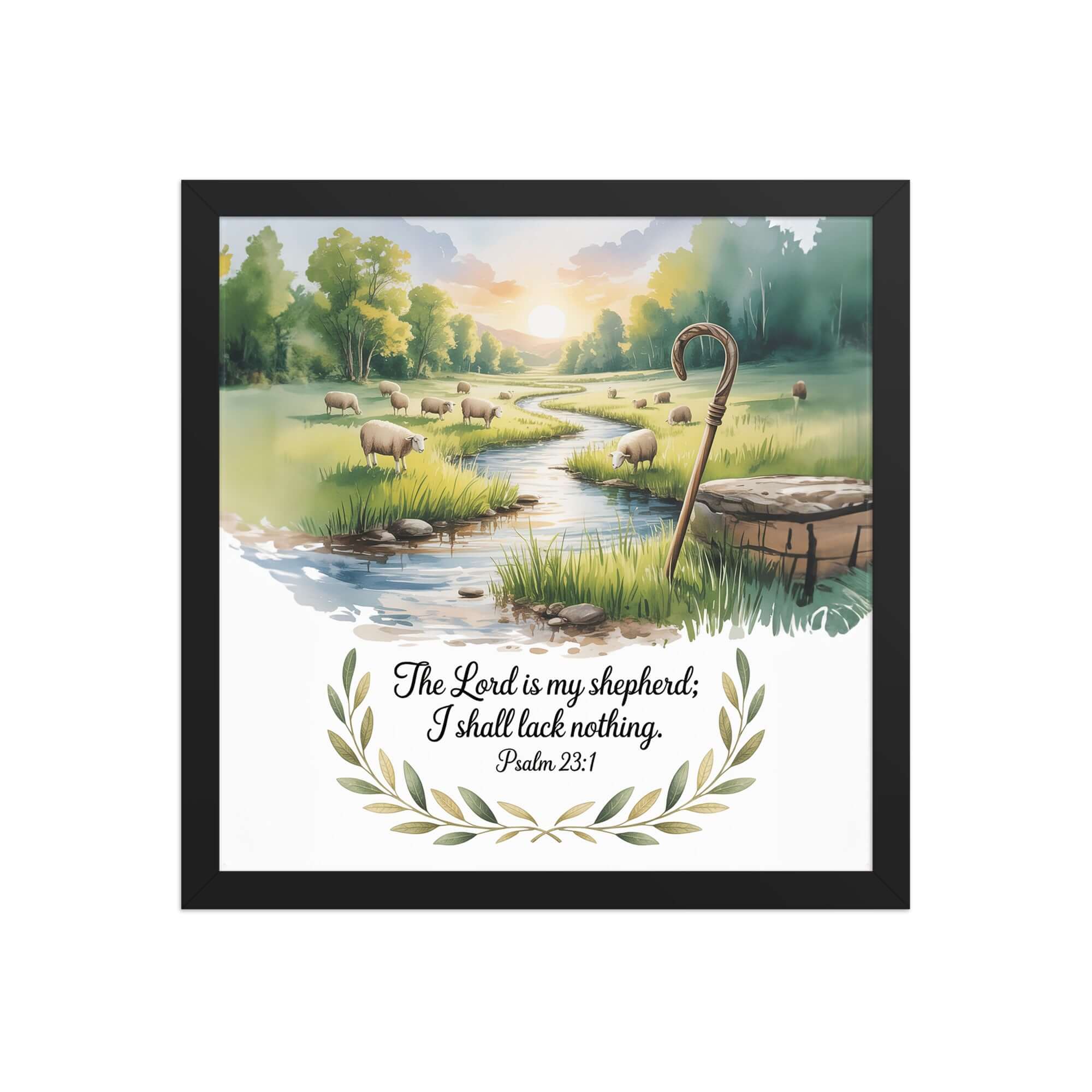Psalm 23:1 Bible Verse, is my Enhanced Matte Paper Framed Poster Black 14″×14″