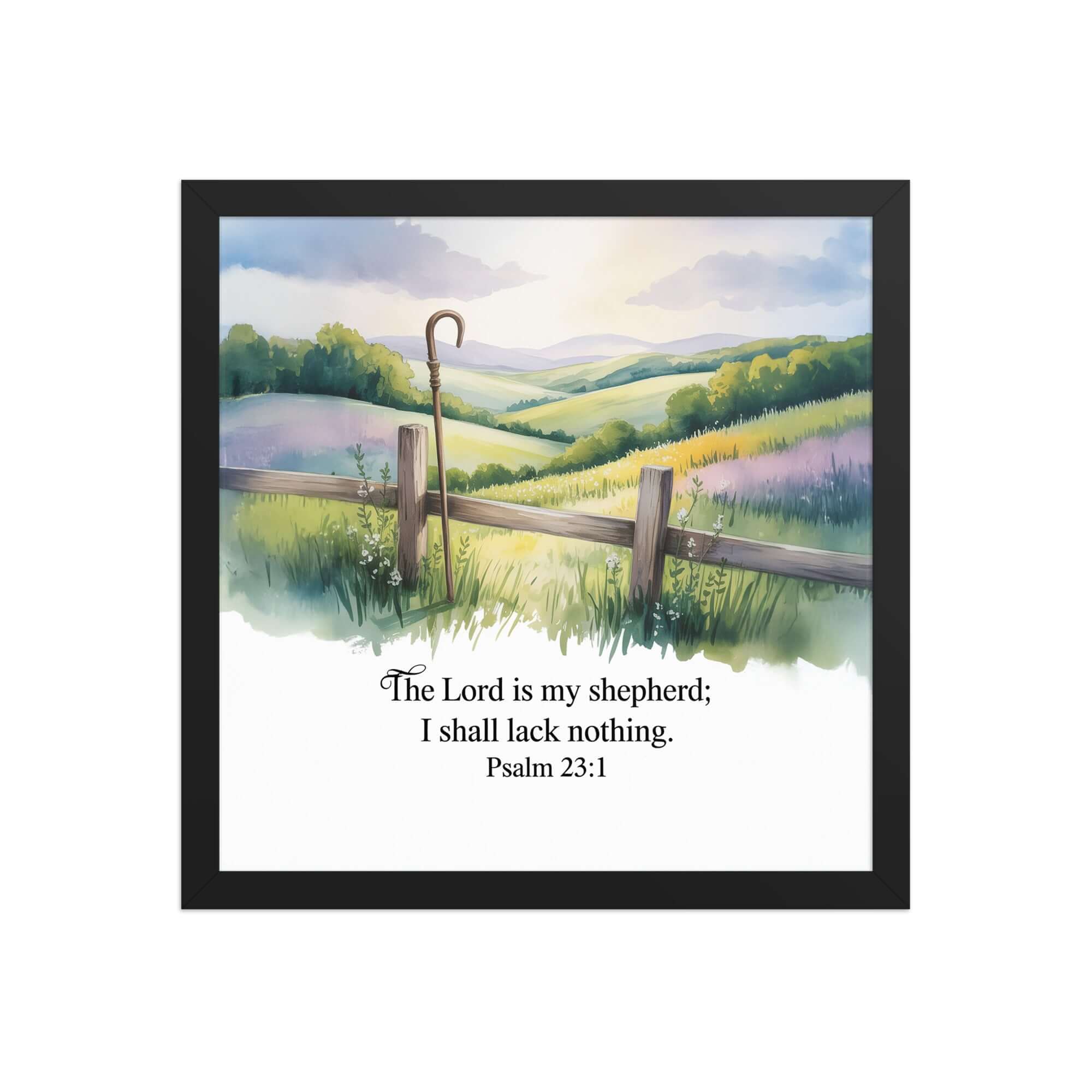 Psalm 23:1 Bible Verse, Lack Enhanced Matte Paper Framed Poster Black 14″×14″