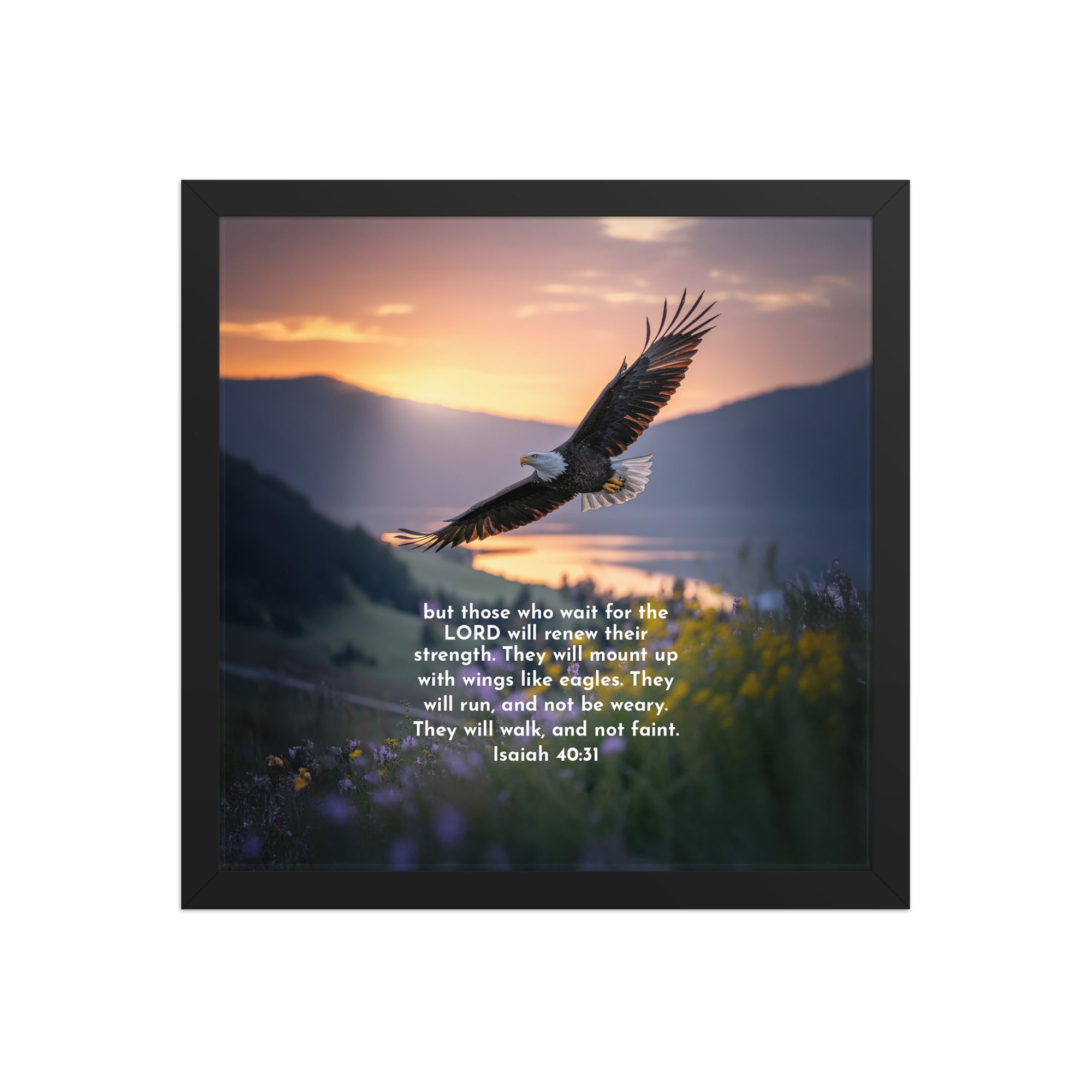 Isaiah 40:31 Bible Verse Renew Strength Enhanced Matte Paper Framed Poster Black 14″×14″