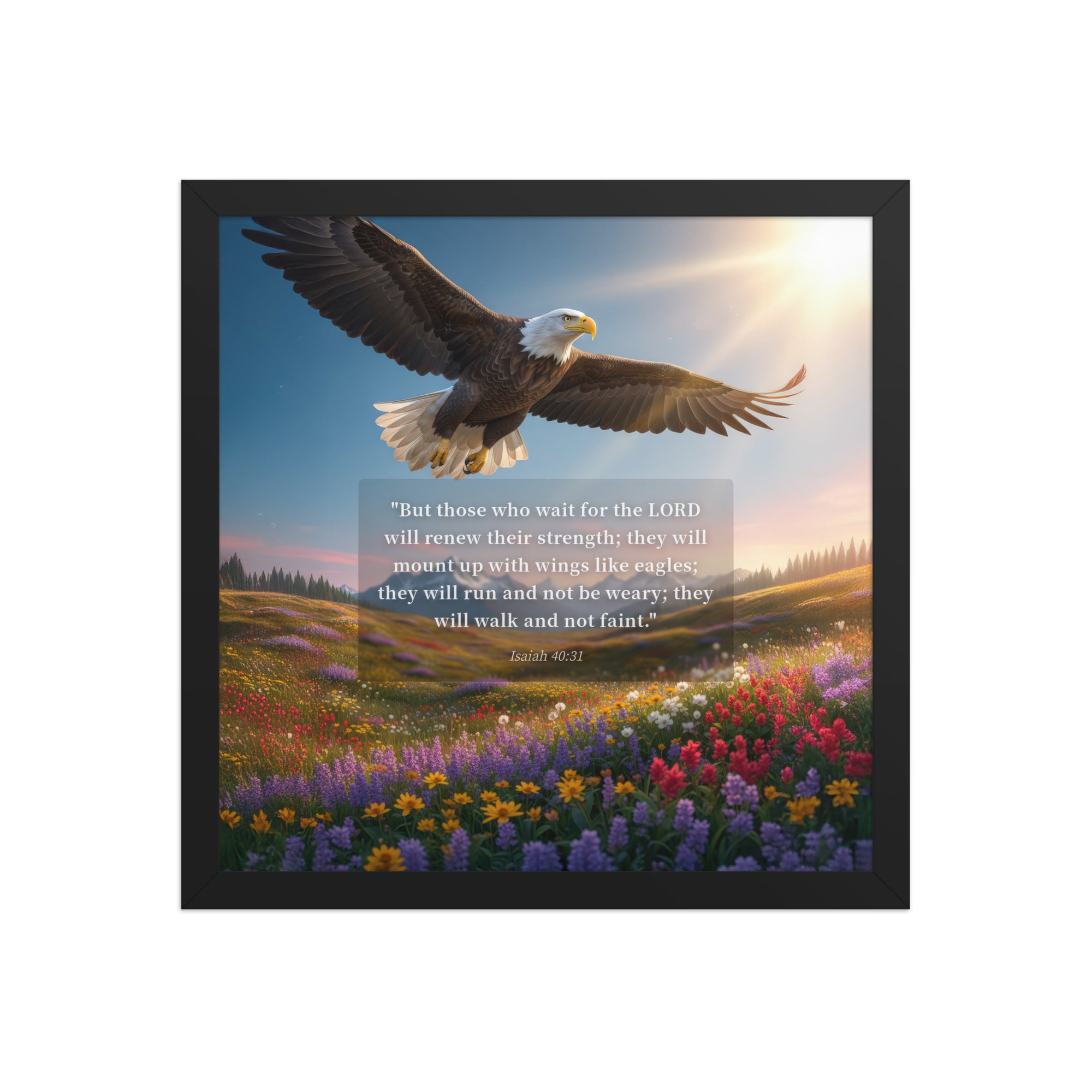 Isaiah 40:31 Bible Verse Who Wait Enhanced Matte Paper Framed Poster Black 14″×14″