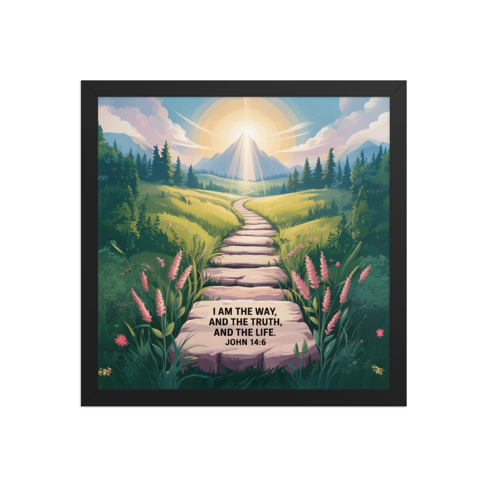 John 14:6 Bible Verse The Truth Enhanced Matte Paper Framed Poster Black 14″×14″