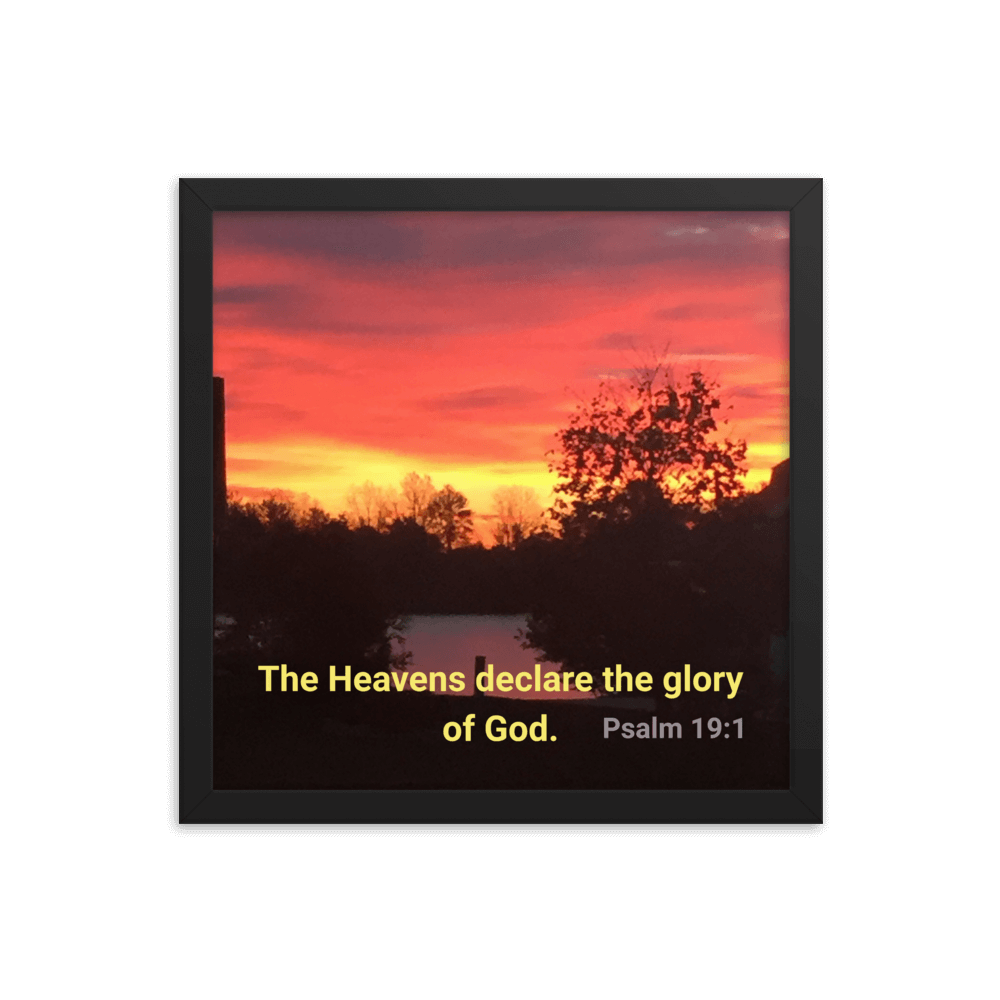 Psalm 19:1 Bible Verse, Sunset Glory Enhanced Matte Paper Framed Poster Wall Art Black 14″×14″