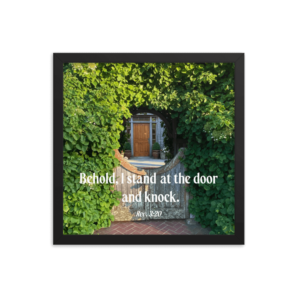 Revelation 3:20 Bible Verse, Garden Doorway Enhanced Matte Paper Framed Poster Wall Art Black 14″×14″
