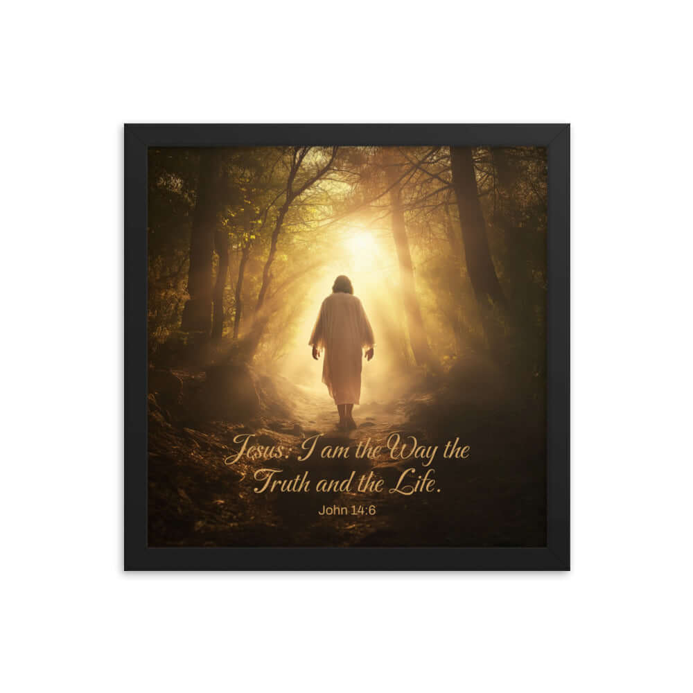 John 14:6 Bible Verse, Forest Image Enhanced Matte Paper Framed Poster Wall Art Black 14″×14″
