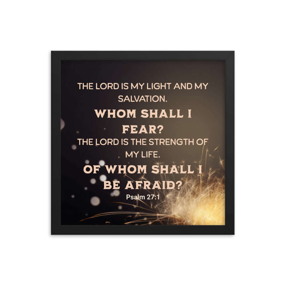 Psalm 27:1 Bible Verse, The LORD is My Light Enhanced Matte Paper Framed Poster Wall Art Black 14″×14″