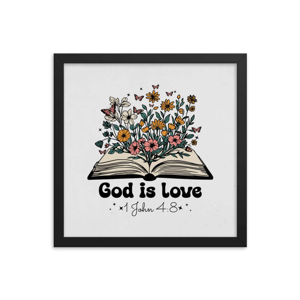 1 John 4:8 Bible Verse, God is Love Enhanced Matte Paper Framed Poster Wall Art Black 14″×14″