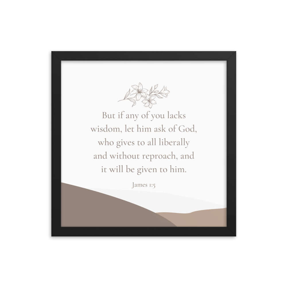 James 1:5 Bible Verse, ask of God Enhanced Matte Paper Framed Poster Wall Art Black 14″×14″