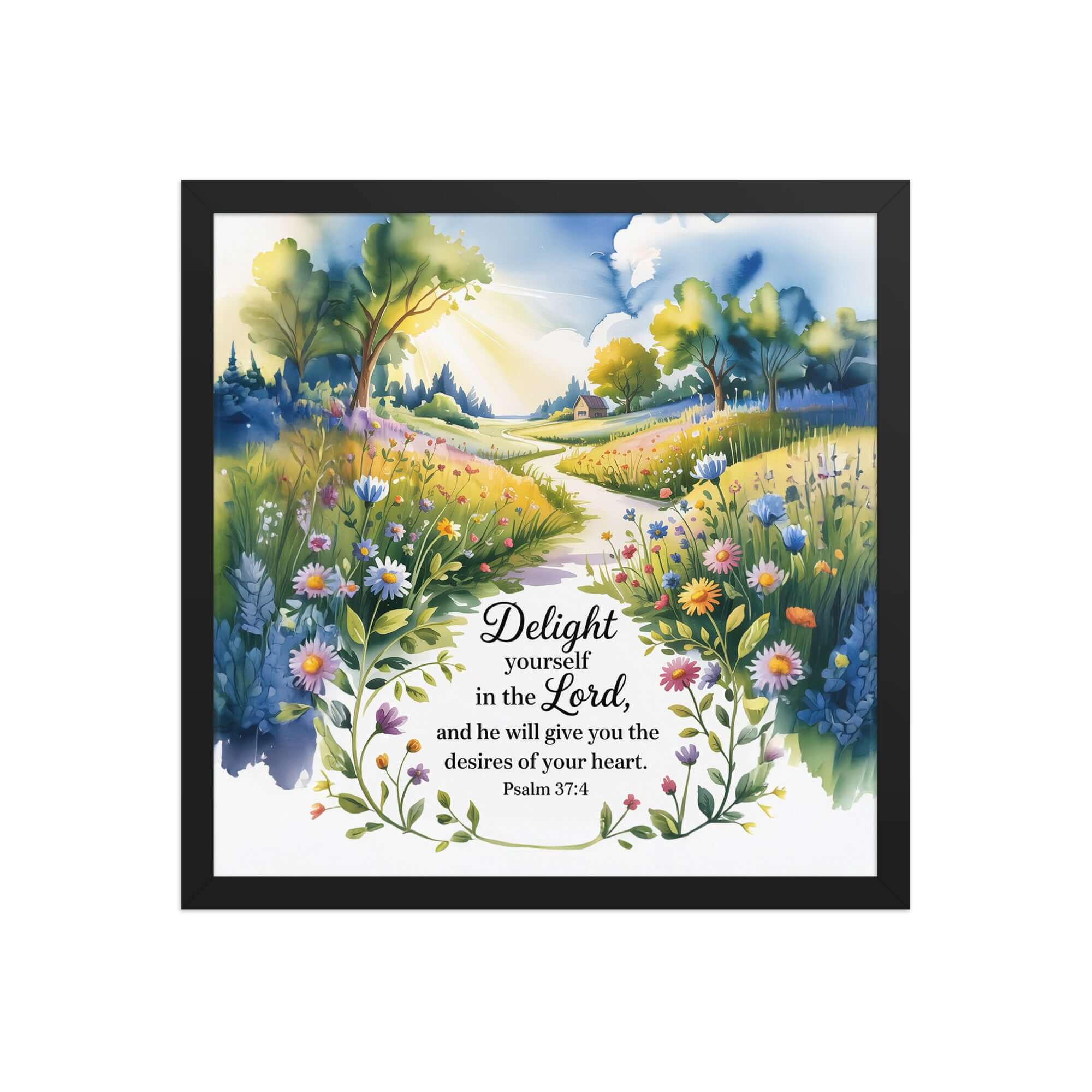 Psalm 37:4 Bible Verse, desires Enhanced Matte Paper Framed Poster Black 16″×16″