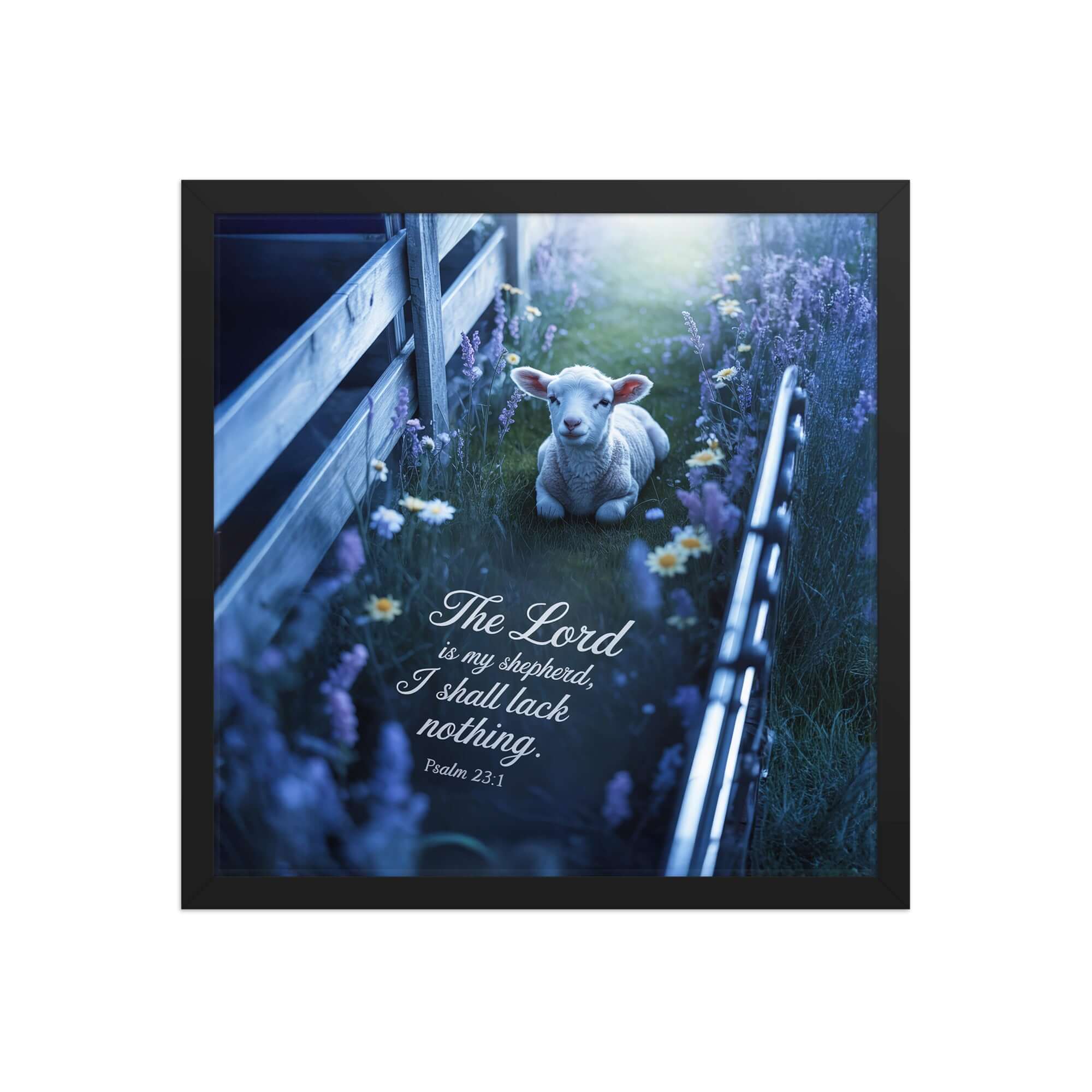 Psalm 23:1 Bible Verse, Shepherd Enhanced Matte Paper Framed Poster Black 16″×16″