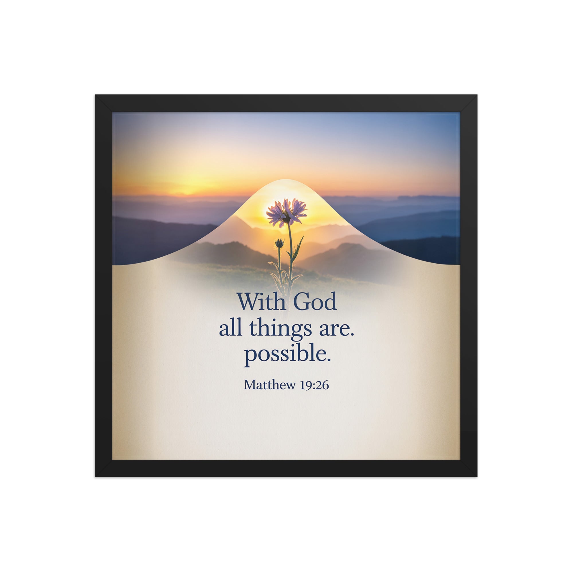 Matthew 19:26 Bible Verse at them Enhanced Matte Paper Framed Poster Black 16″×16″