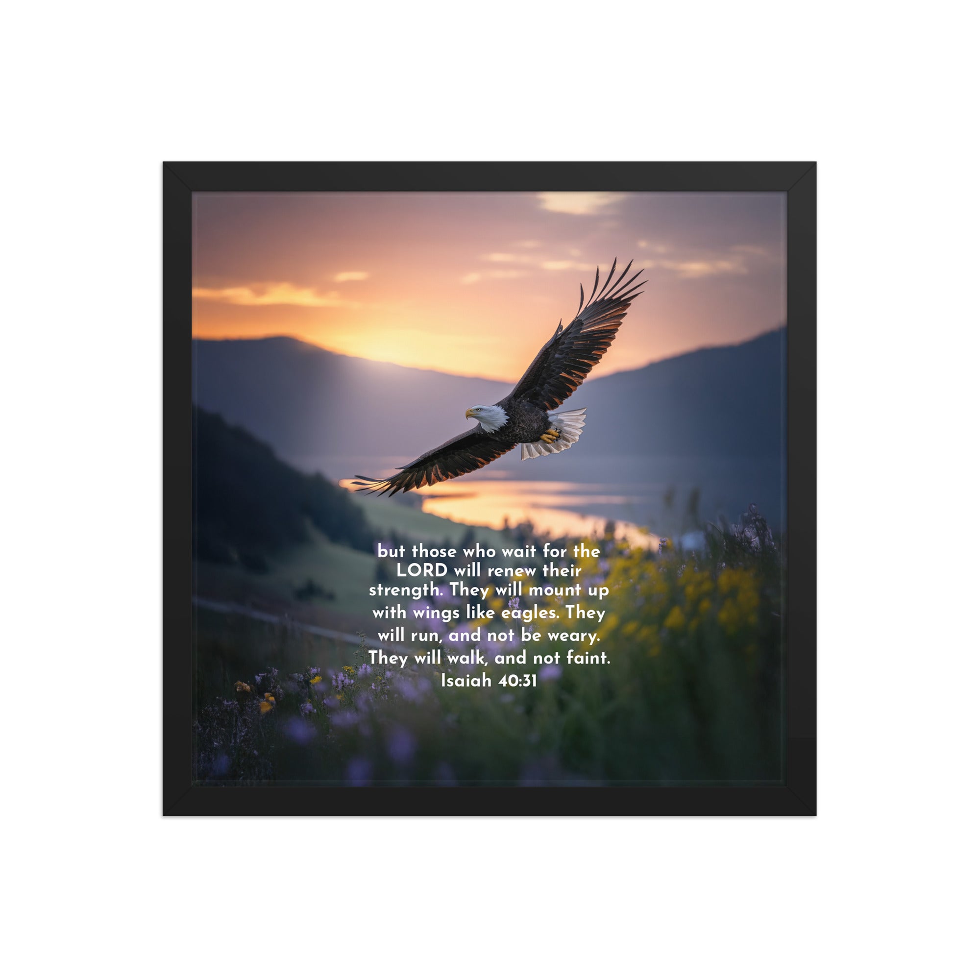 Isaiah 40:31 Bible Verse Renew Strength Enhanced Matte Paper Framed Poster Black 16″×16″