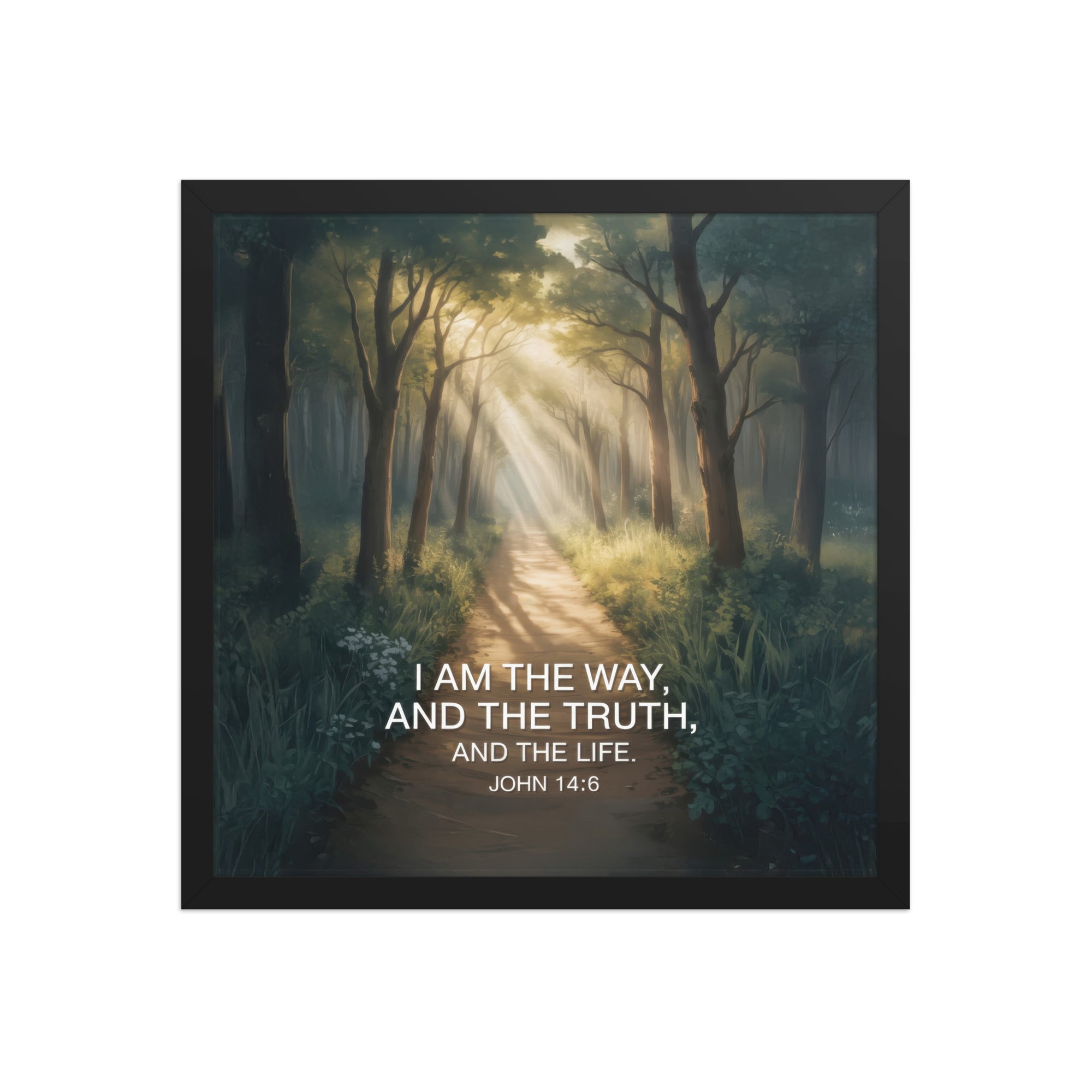 John 14:6 Bible Verse I Am Enhanced Matte Paper Framed Poster Black 16″×16″