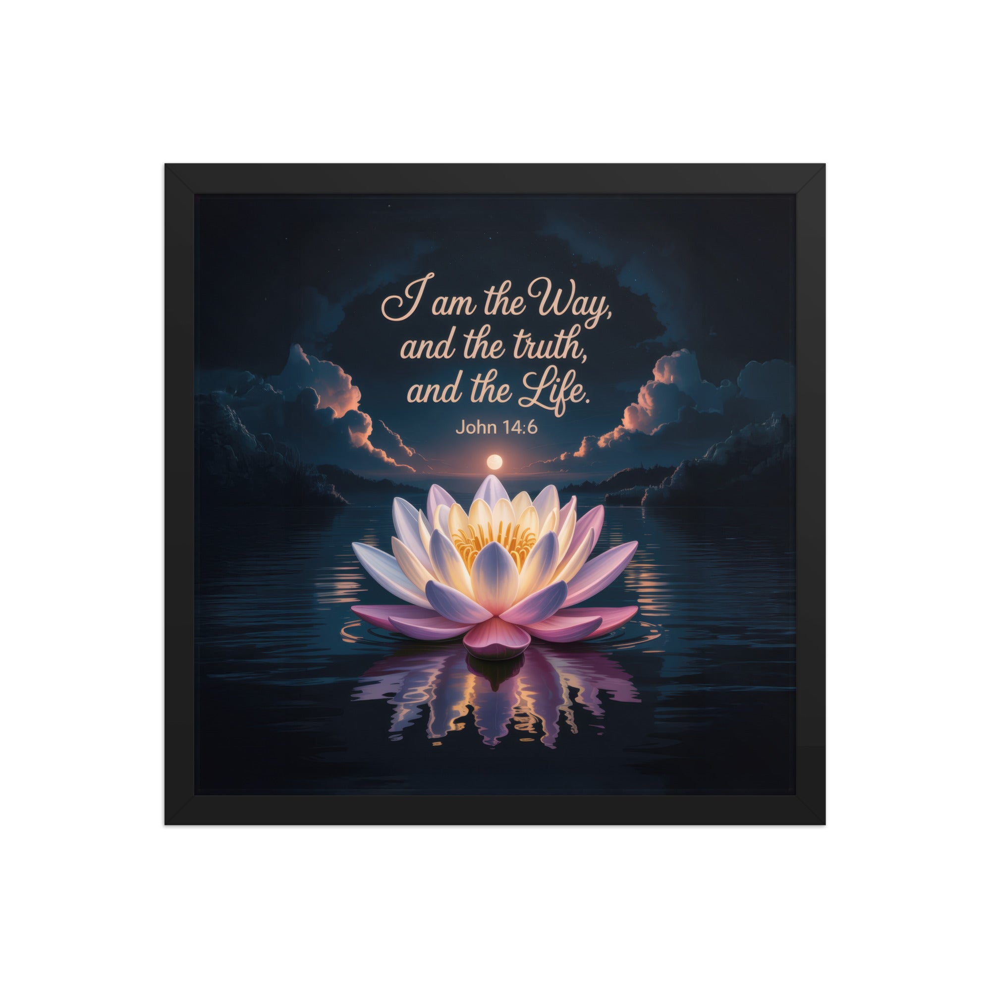 John 14:6 Bible Verse The Way Enhanced Matte Paper Framed Poster Black 16″×16″