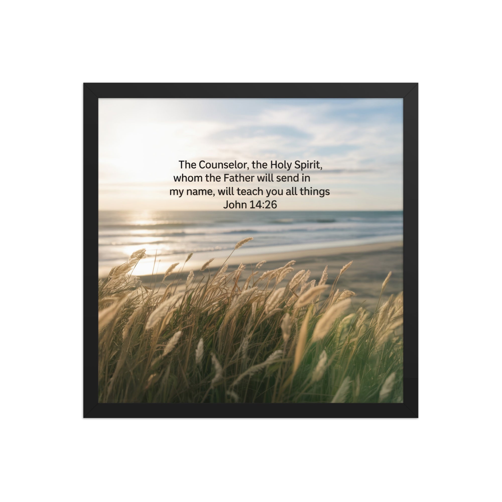 John 14:26 Bible Verse in my name Enhanced Matte Paper Framed Poster Black 16″×16″