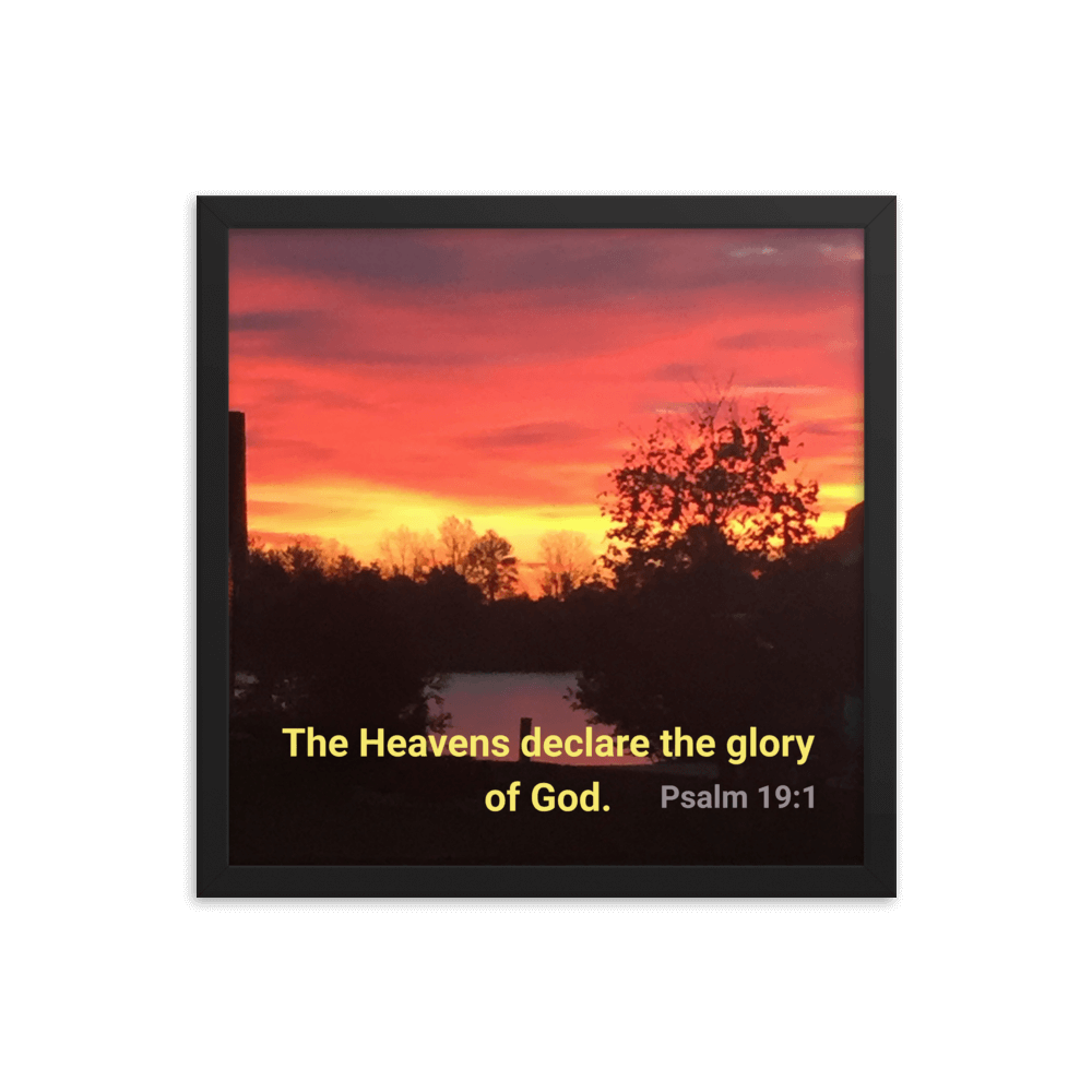 Psalm 19:1 Bible Verse, Sunset Glory Enhanced Matte Paper Framed Poster Wall Art Black 16″×16″