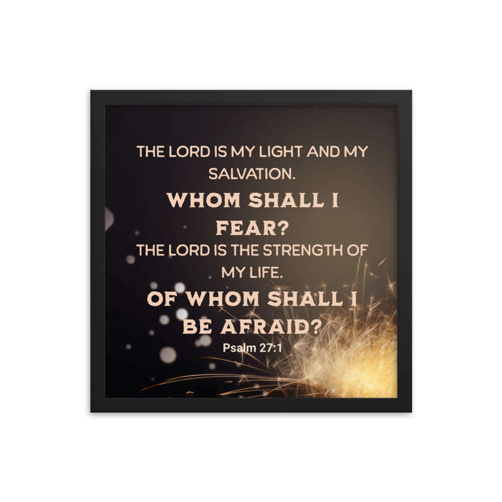Psalm 27:1 Bible Verse, The LORD is My Light Enhanced Matte Paper Framed Poster Wall Art Black 16″×16″