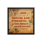 Psalm 46:1 Bible Verse, God is Our Refuge Enhanced Matte Paper Framed Poster Wall Art Black 16″×16″