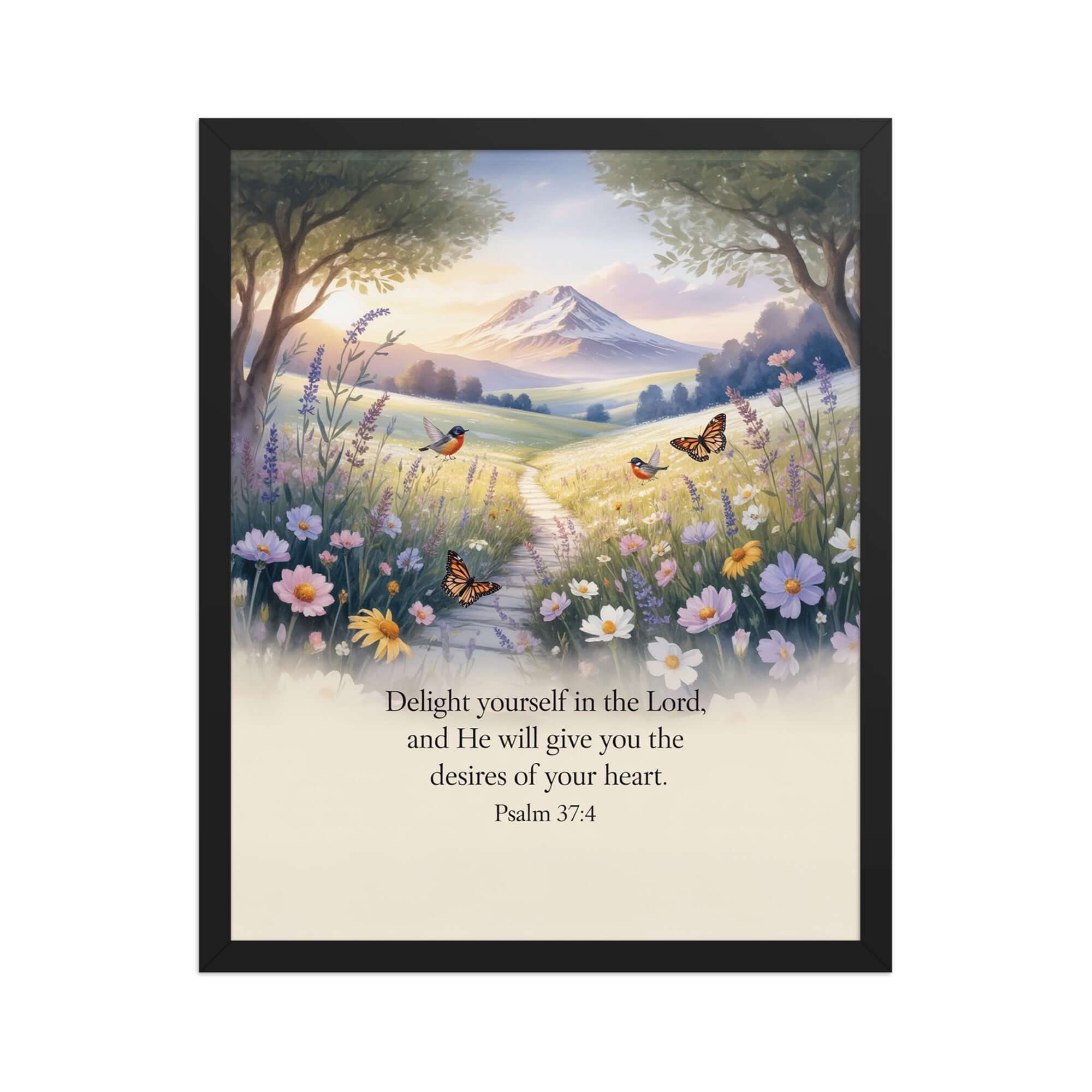 Psalm 37:4 Bible Verse, Delight Enhanced Matte Paper Framed Poster Black 16″×20″