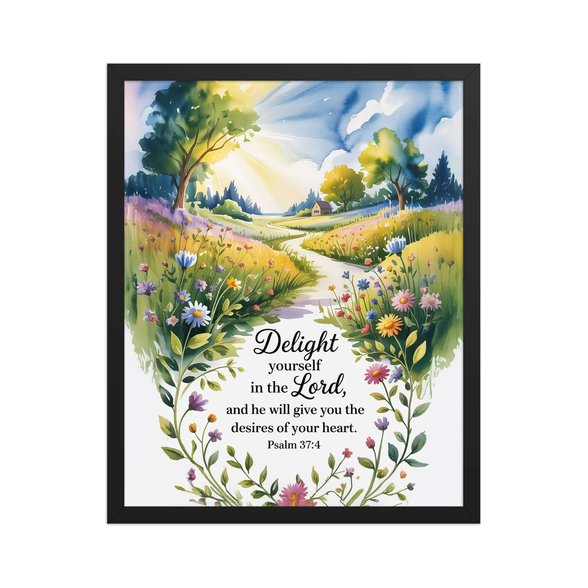 Psalm 37:4 Bible Verse, desires Enhanced Matte Paper Framed Poster Black 16″×20″