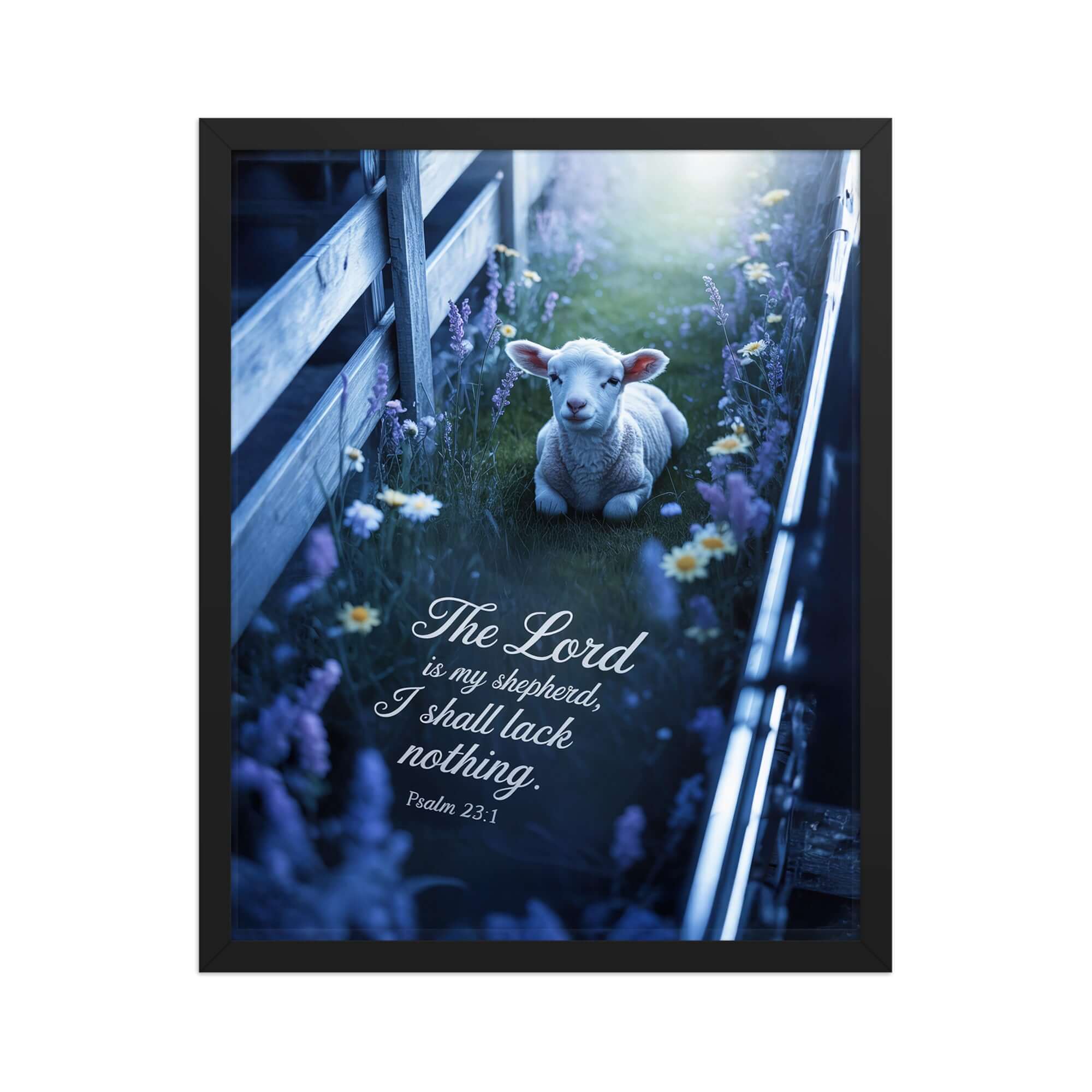 Psalm 23:1 Bible Verse, Shepherd Enhanced Matte Paper Framed Poster Black 16″×20″