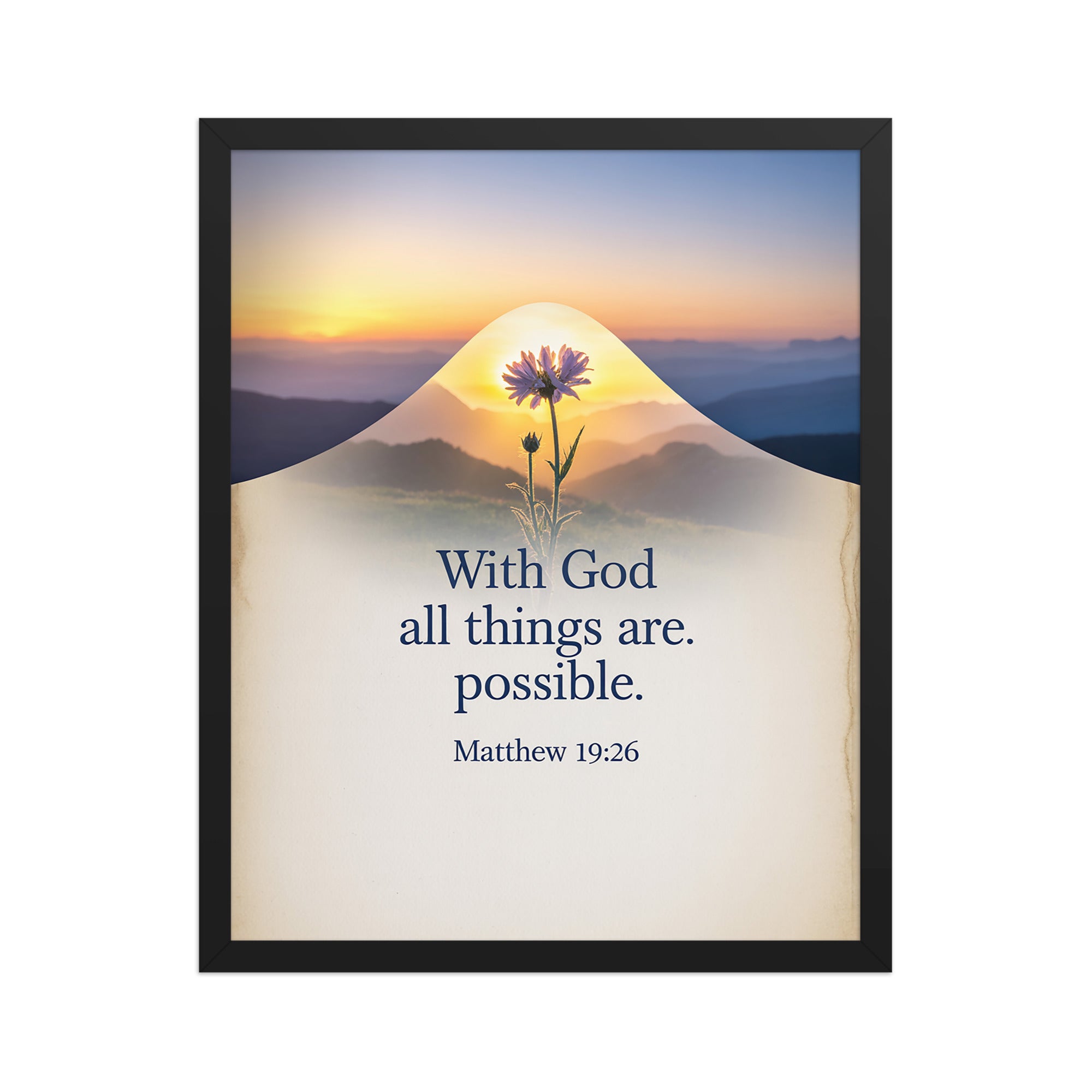 Matthew 19:26 Bible Verse at them Enhanced Matte Paper Framed Poster Black 16″×20″