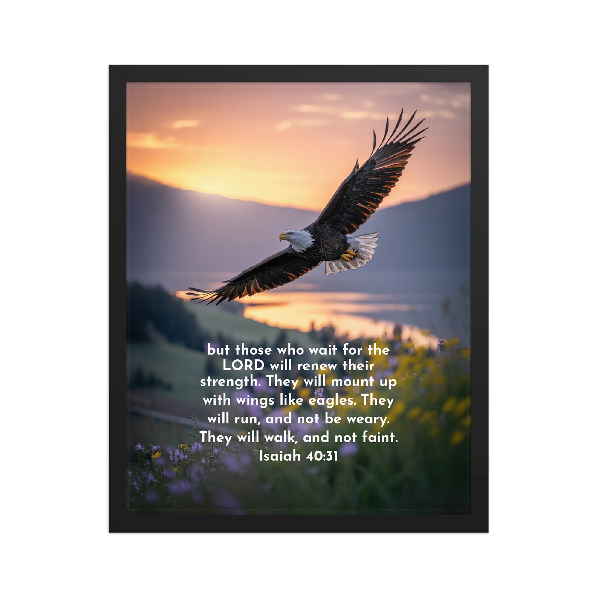 Isaiah 40:31 Bible Verse Renew Strength Enhanced Matte Paper Framed Poster Black 16″×20″
