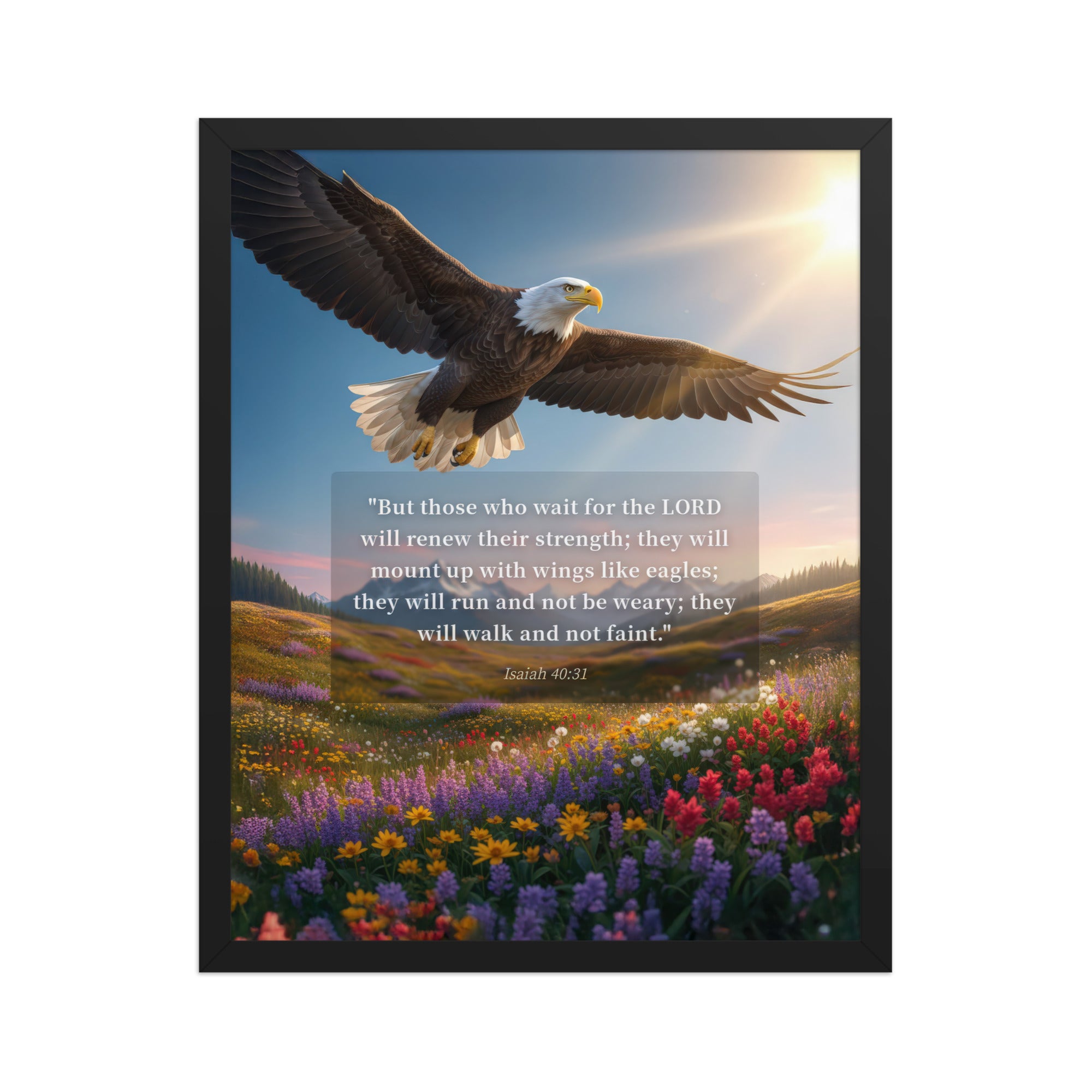 Isaiah 40:31 Bible Verse Who Wait Enhanced Matte Paper Framed Poster Black 16″×20″