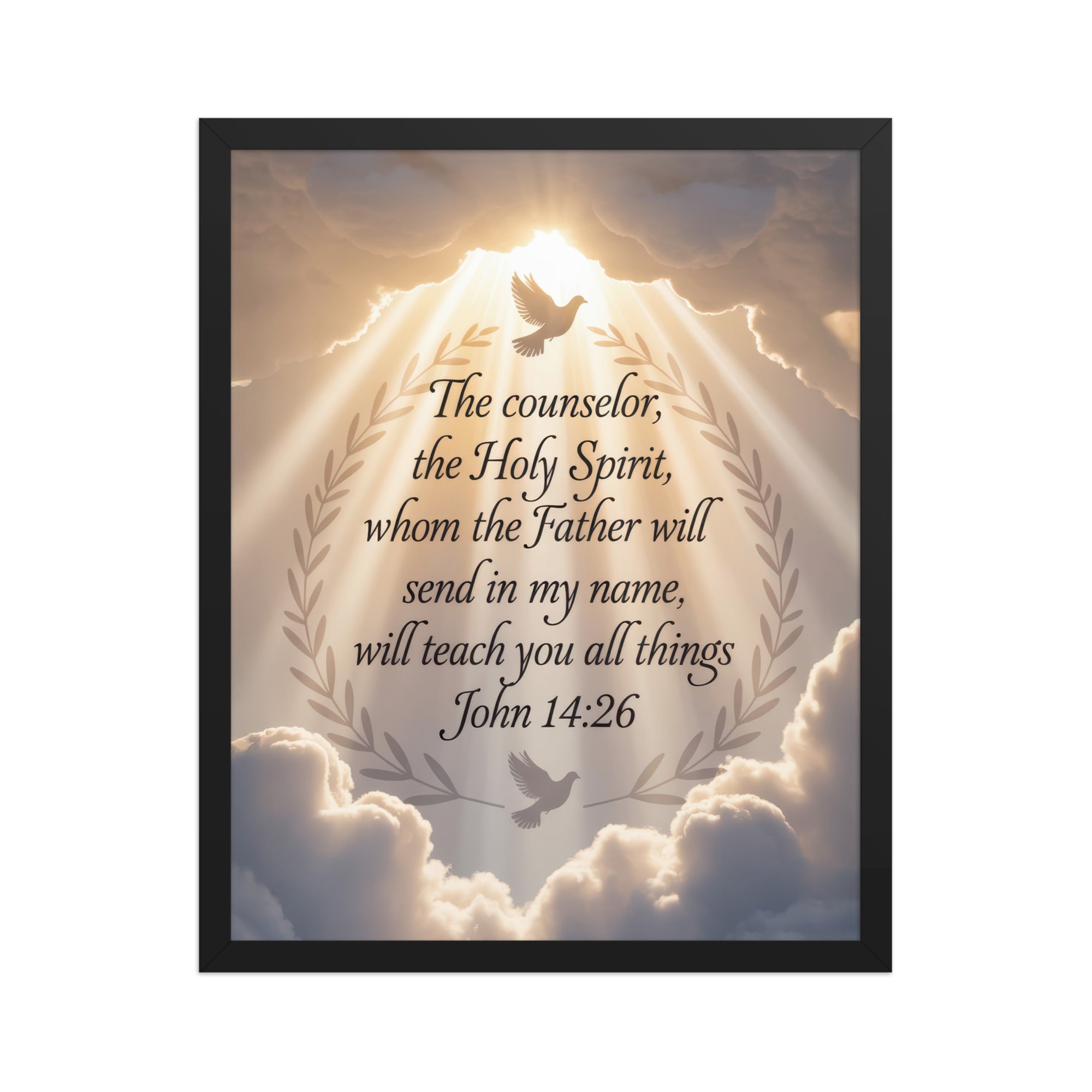 John 14:26 Bible Verse Counselor Enhanced Matte Paper Framed Poster Black 16″×20″
