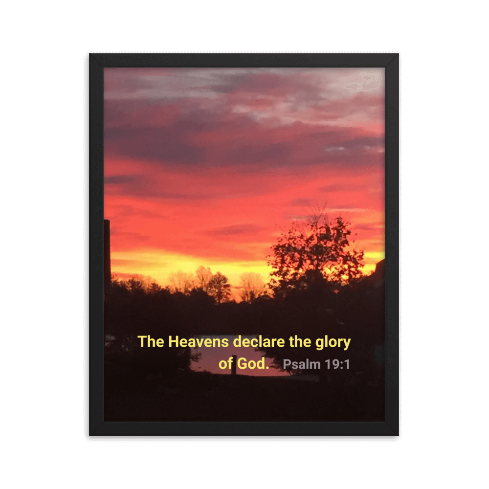 Psalm 19:1 Bible Verse, Sunset Glory Enhanced Matte Paper Framed Poster Wall Art Black 16″×20″