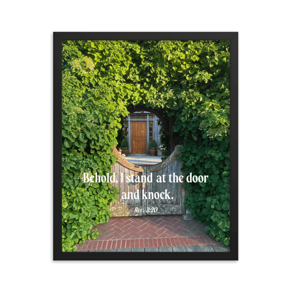 Revelation 3:20 Bible Verse, Garden Doorway Enhanced Matte Paper Framed Poster Wall Art Black 16″×20″