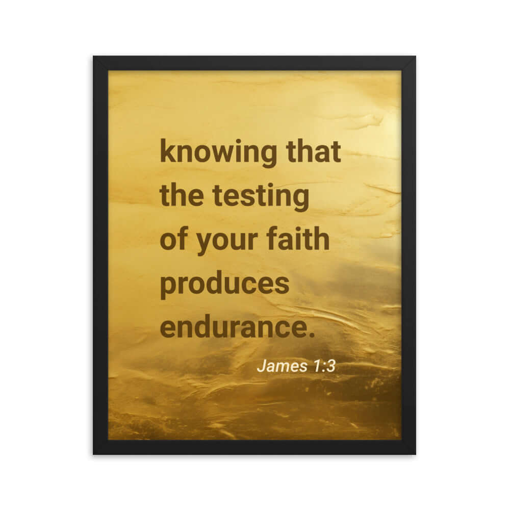 James 1:3 Bible Verse, testing of your faith Enhanced Matte Paper Framed Poster Wall Art Black 16″×20″