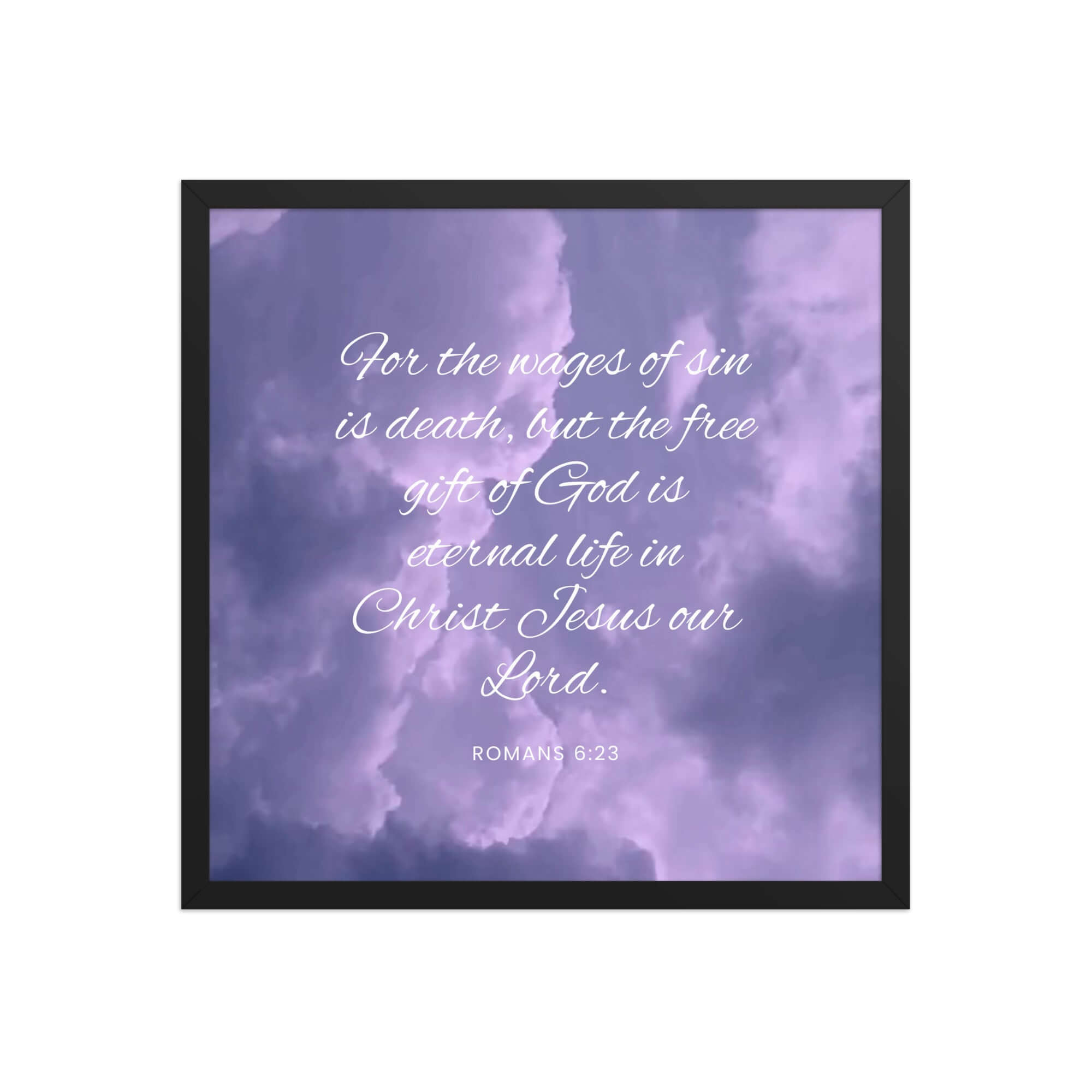 Romans 6:23 Bible Verse, free gift Enhanced Matte Paper Framed Poster Wall Art Black 18″×18″