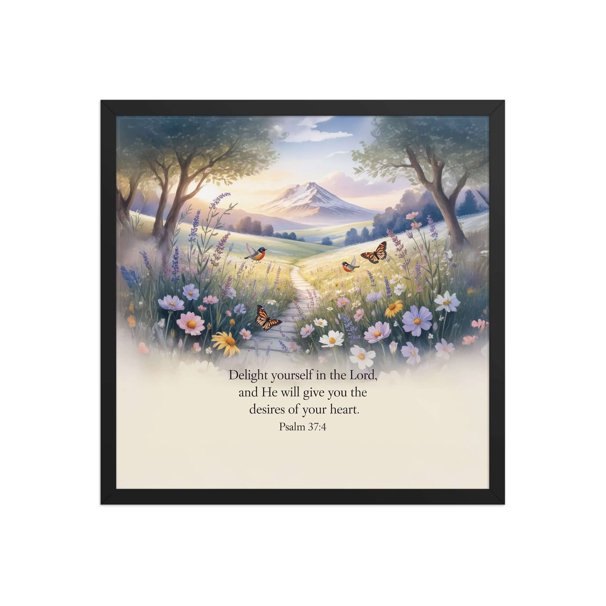 Psalm 37:4 Bible Verse, Delight Enhanced Matte Paper Framed Poster Black 18″×18″