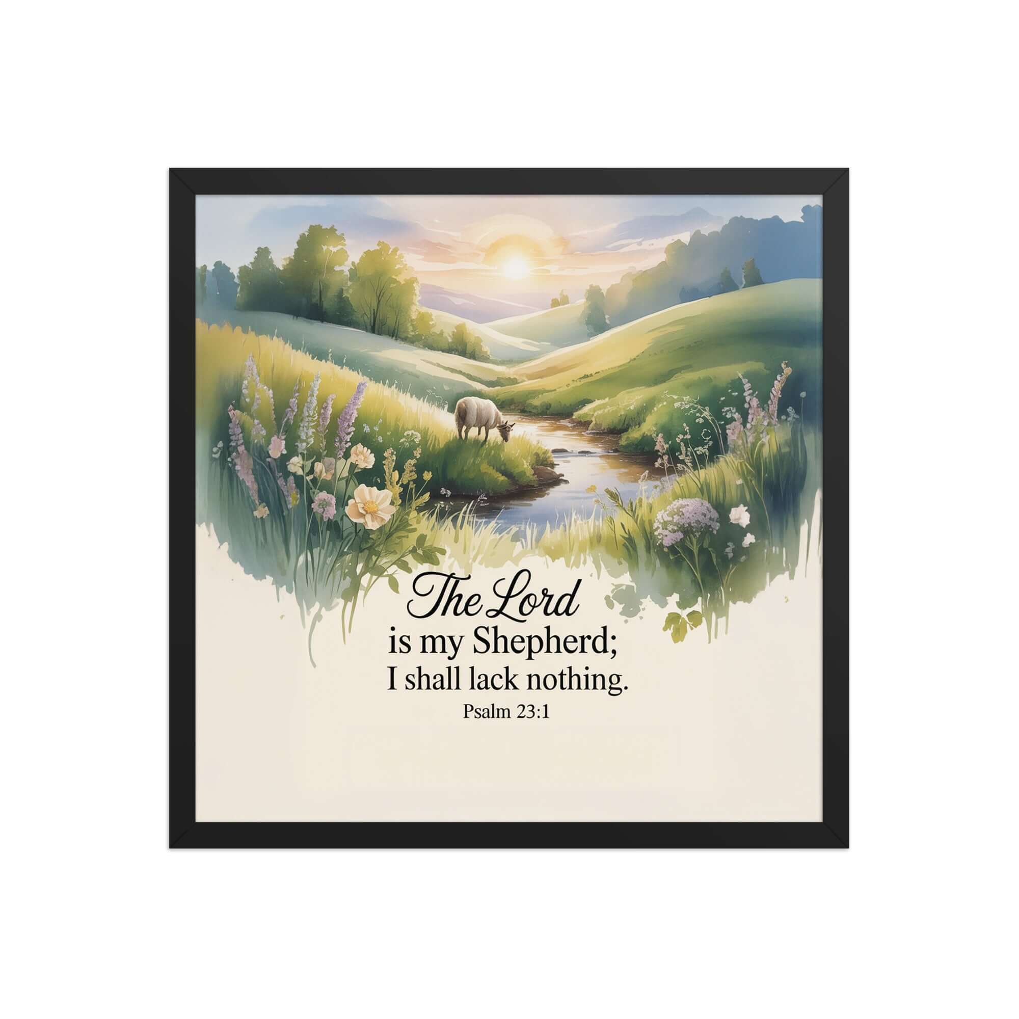 Psalm 23:1 Bible Verse, Lord Enhanced Matte Paper Framed Poster Black 18″×18″