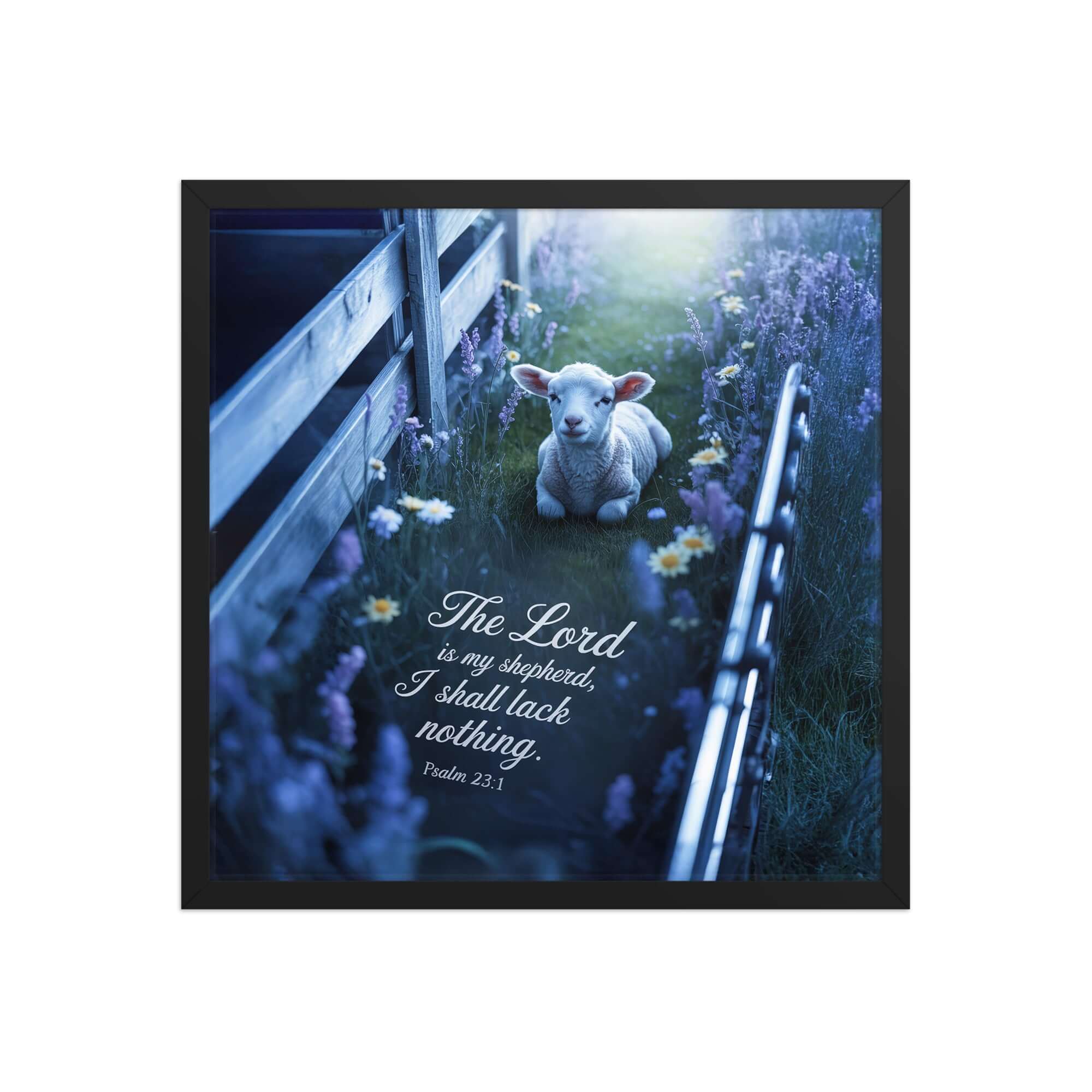Psalm 23:1 Bible Verse, Shepherd Enhanced Matte Paper Framed Poster Black 18″×18″