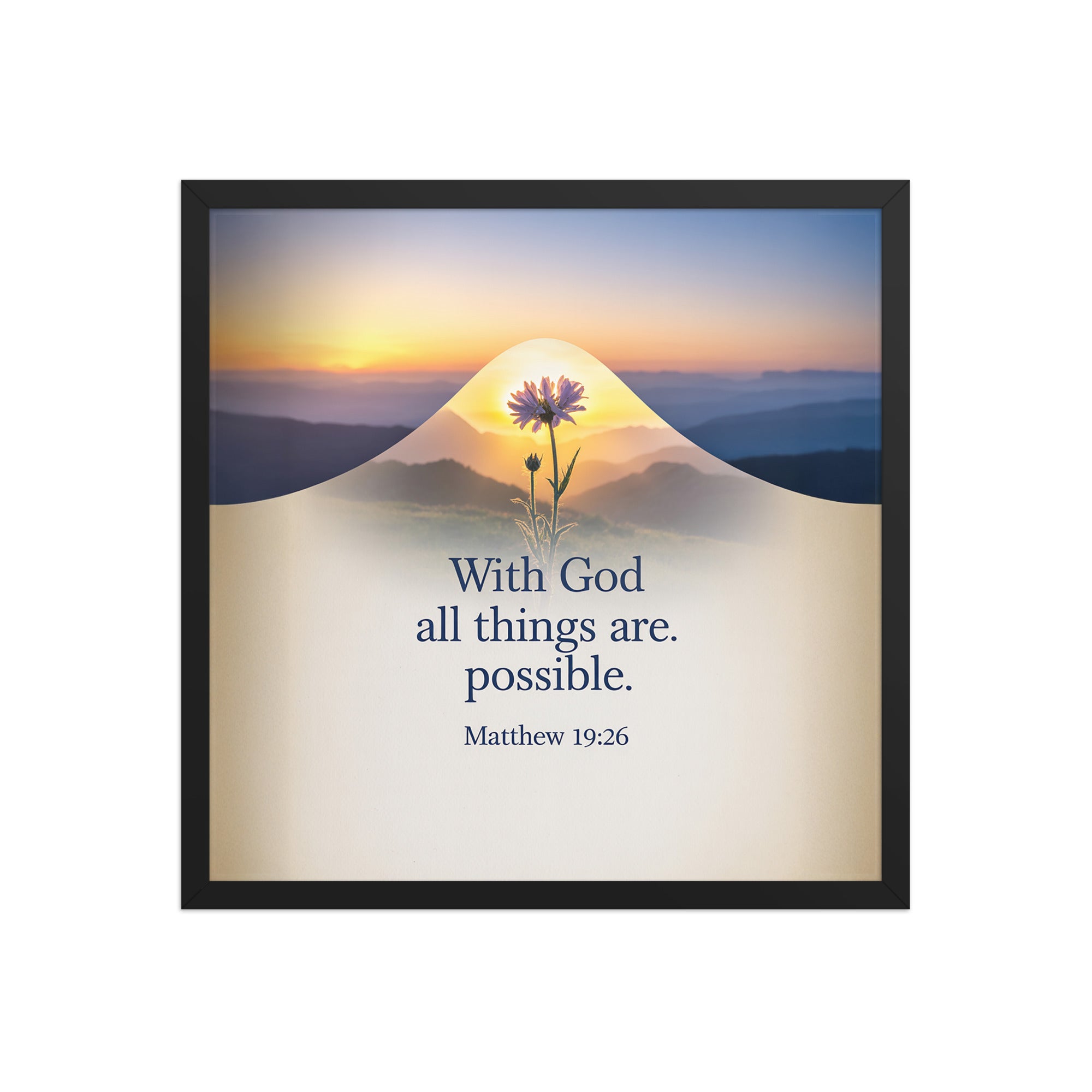 Matthew 19:26 Bible Verse at them Enhanced Matte Paper Framed Poster Black 18″×18″