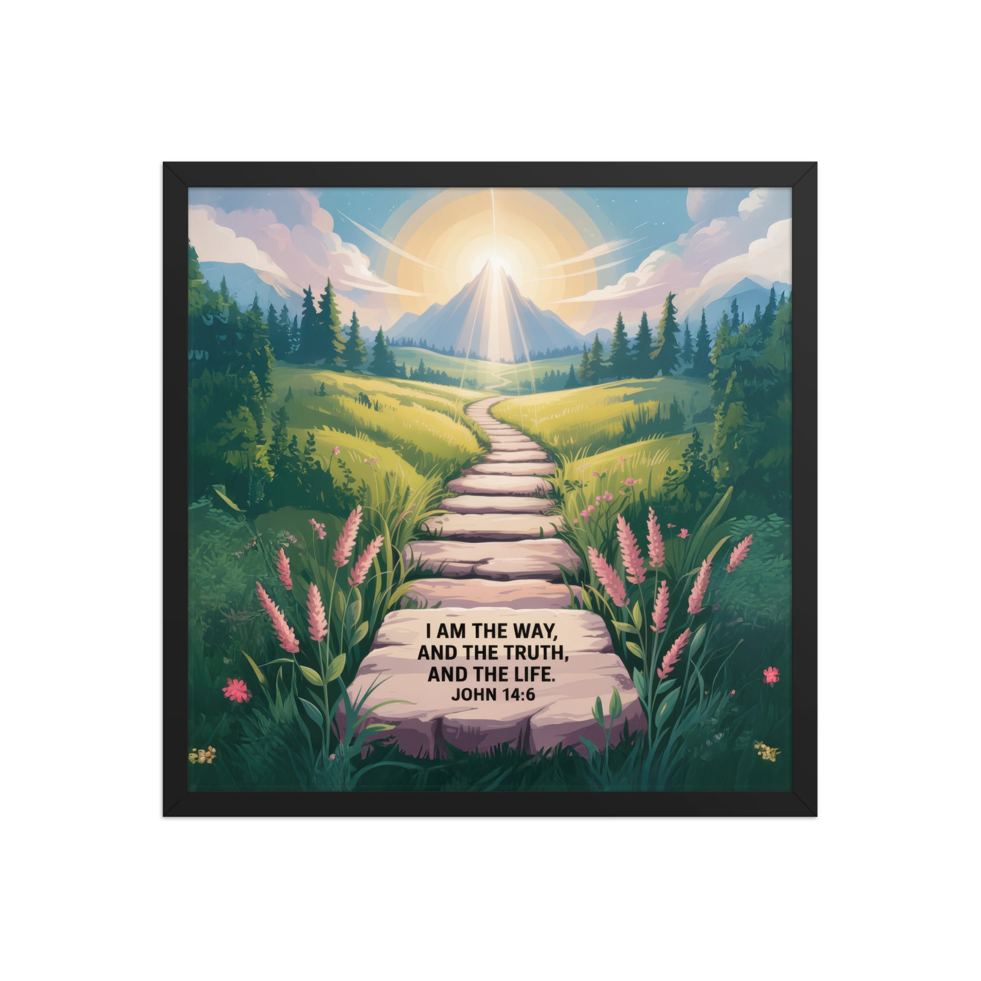 John 14:6 Bible Verse The Truth Enhanced Matte Paper Framed Poster Black 18″×18″