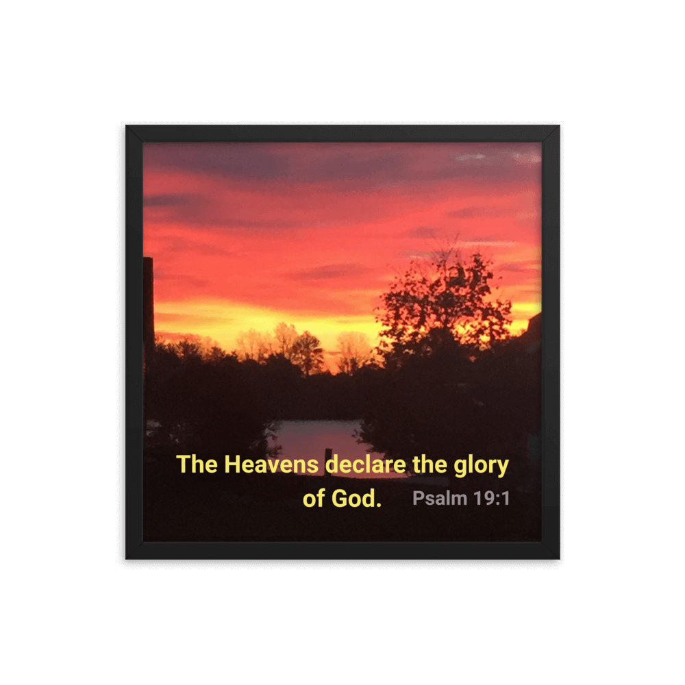 Psalm 19:1 Bible Verse, Sunset Glory Enhanced Matte Paper Framed Poster Wall Art Black 18″×18″