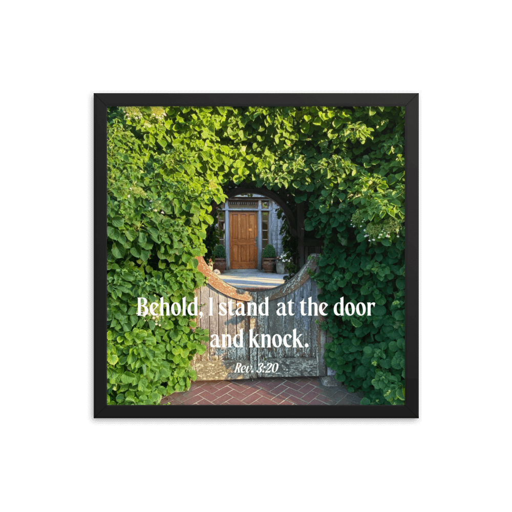 Revelation 3:20 Bible Verse, Garden Doorway Enhanced Matte Paper Framed Poster Wall Art Black 18″×18″