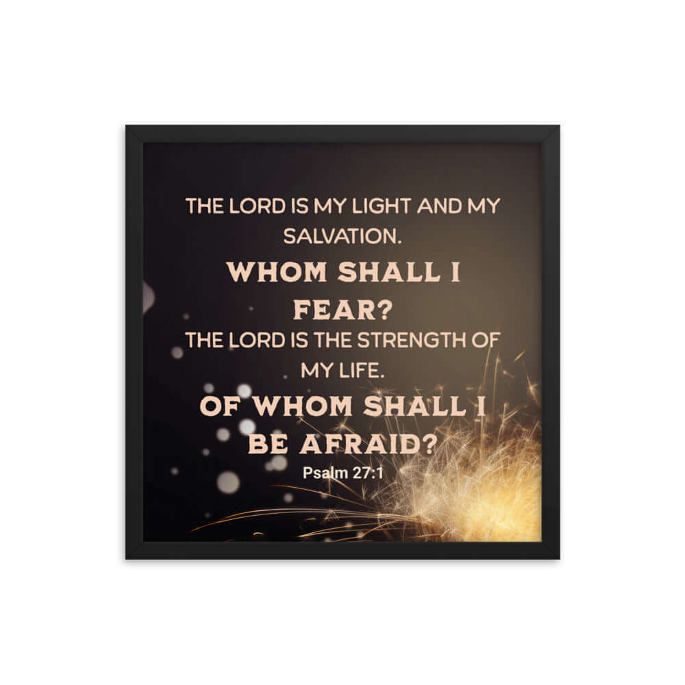 Psalm 27:1 Bible Verse, The LORD is My Light Enhanced Matte Paper Framed Poster Wall Art Black 18″×18″