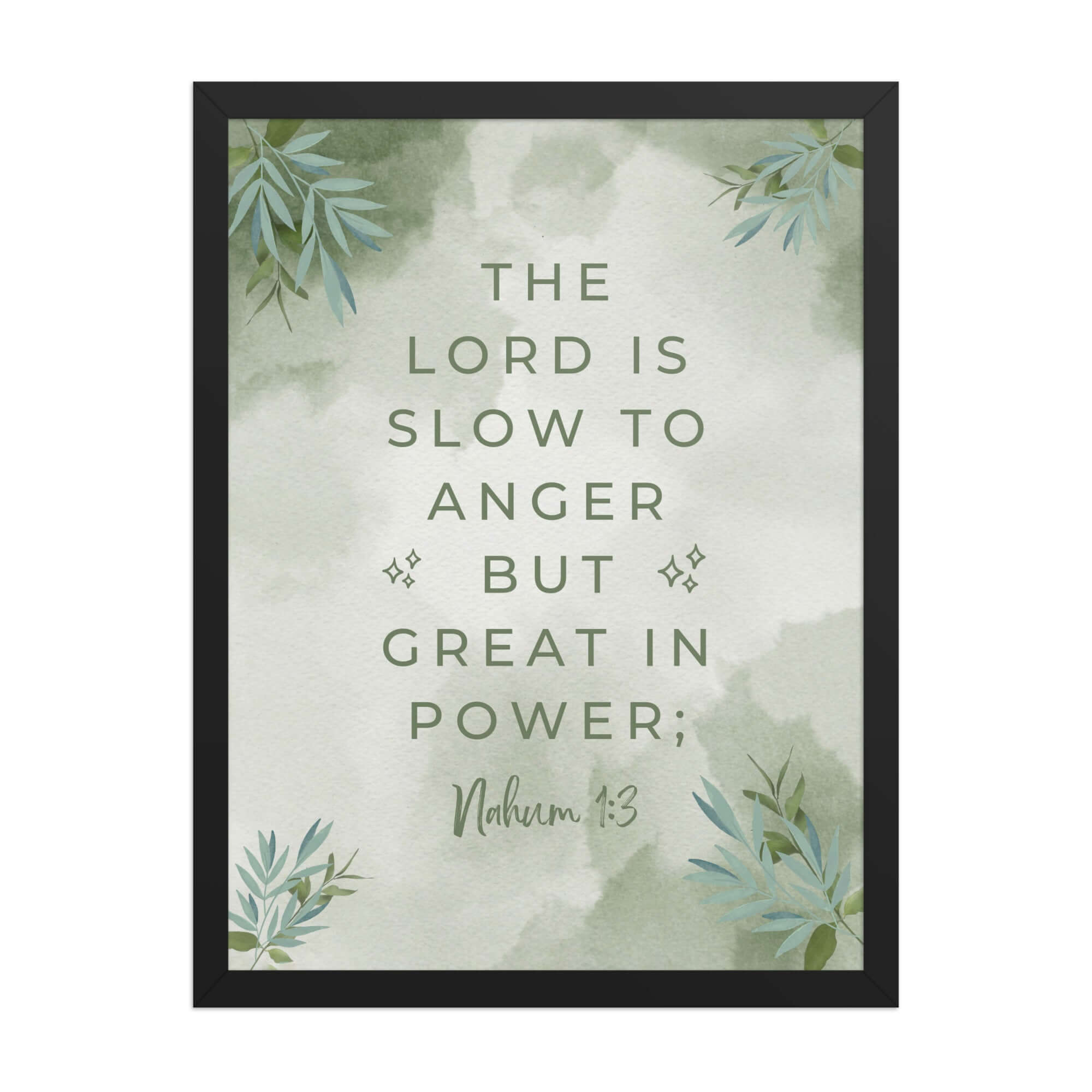Nahum 1:3 Bible Verse, The Lord is slow Enhanced Matte Paper Framed Poster Wall Art Black 18″×24″