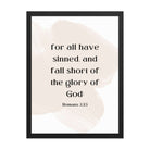 Romans 3:23 Bible Verse, fall short Enhanced Matte Paper Framed Poster Wall Art Black 18″×24″