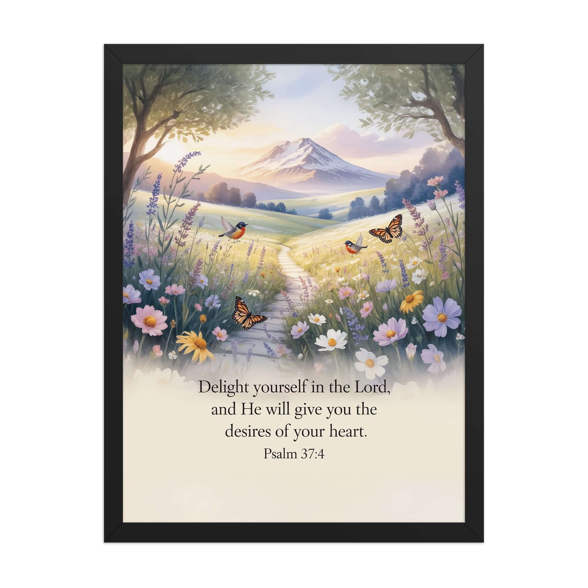 Psalm 37:4 Bible Verse, Delight Enhanced Matte Paper Framed Poster Black 18″×24″